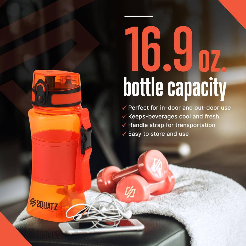 16.9 oz. bottle capacity  
Perfect for in-door and out-door use  
Keeps beverages cool and fresh  
Handle strap for transportation  
Easy to store and use  

SQUATZ