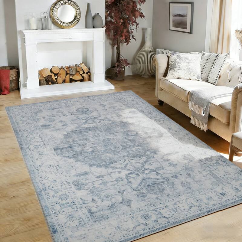 Angle. RYHNUYNE - 5x7 Area Rugs Living Room Rug Washable Vintage Boho Rug No Slip Stain Resistant Soft Carpet Indoor Floor Floral Carpets - Painting.