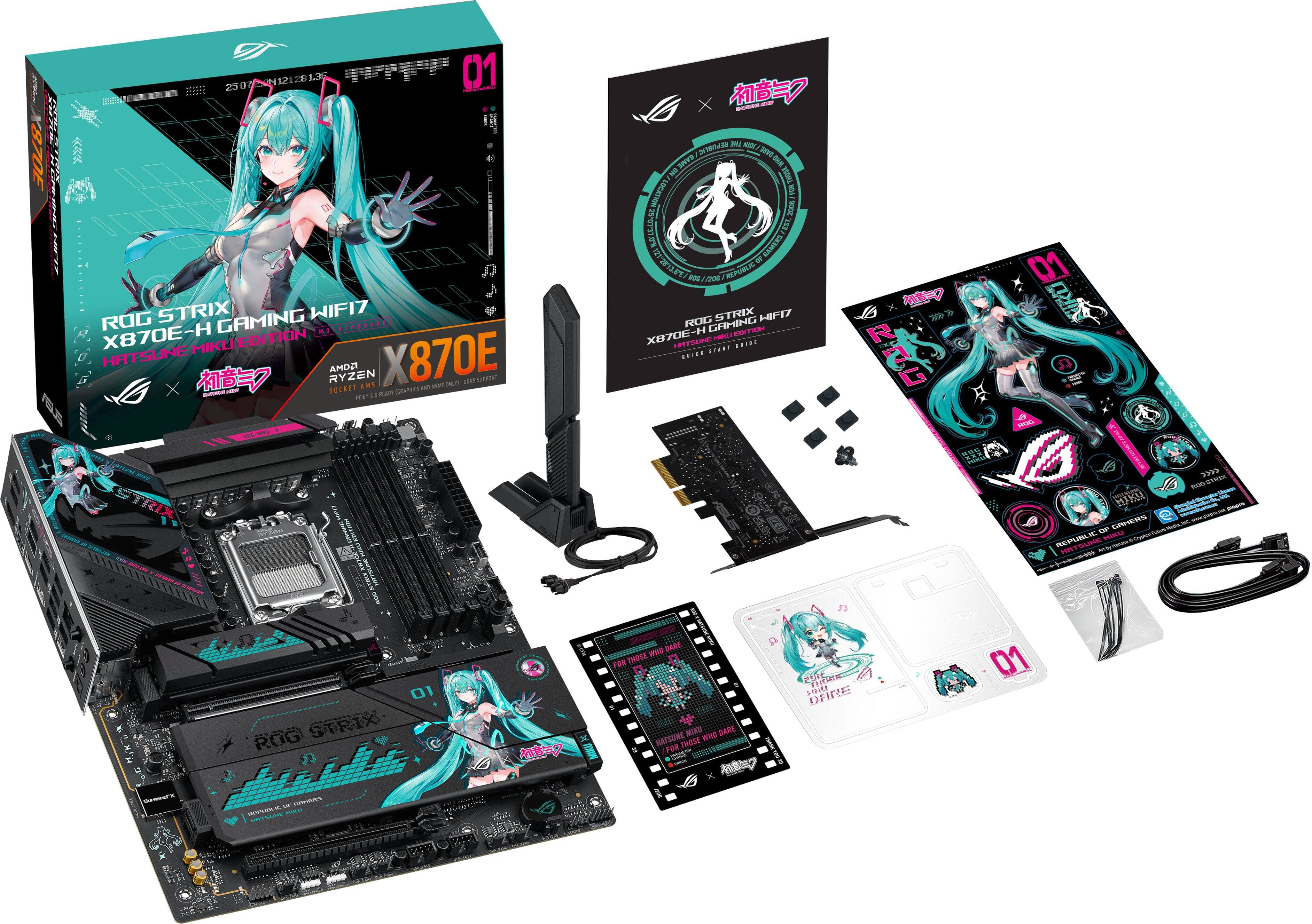 ROG STRIX GAMING WIFI7  
X870E-H GAMING  
HATSUNE MIKU EDITION  

AMD Ryzen 7 5800X  
SOCKET AM4  

ROG STRIX GAMING WIFI7  
X870E-H GAMING  
HATSUNE MIKU EDITION  

FOR THOSE WHO DARE  
BATTING MINI  
FOR THOSE WHO DARE  

REPUBLIC OF GAMERS  
REPUBLIC OF GAMERS  

X870E  

01