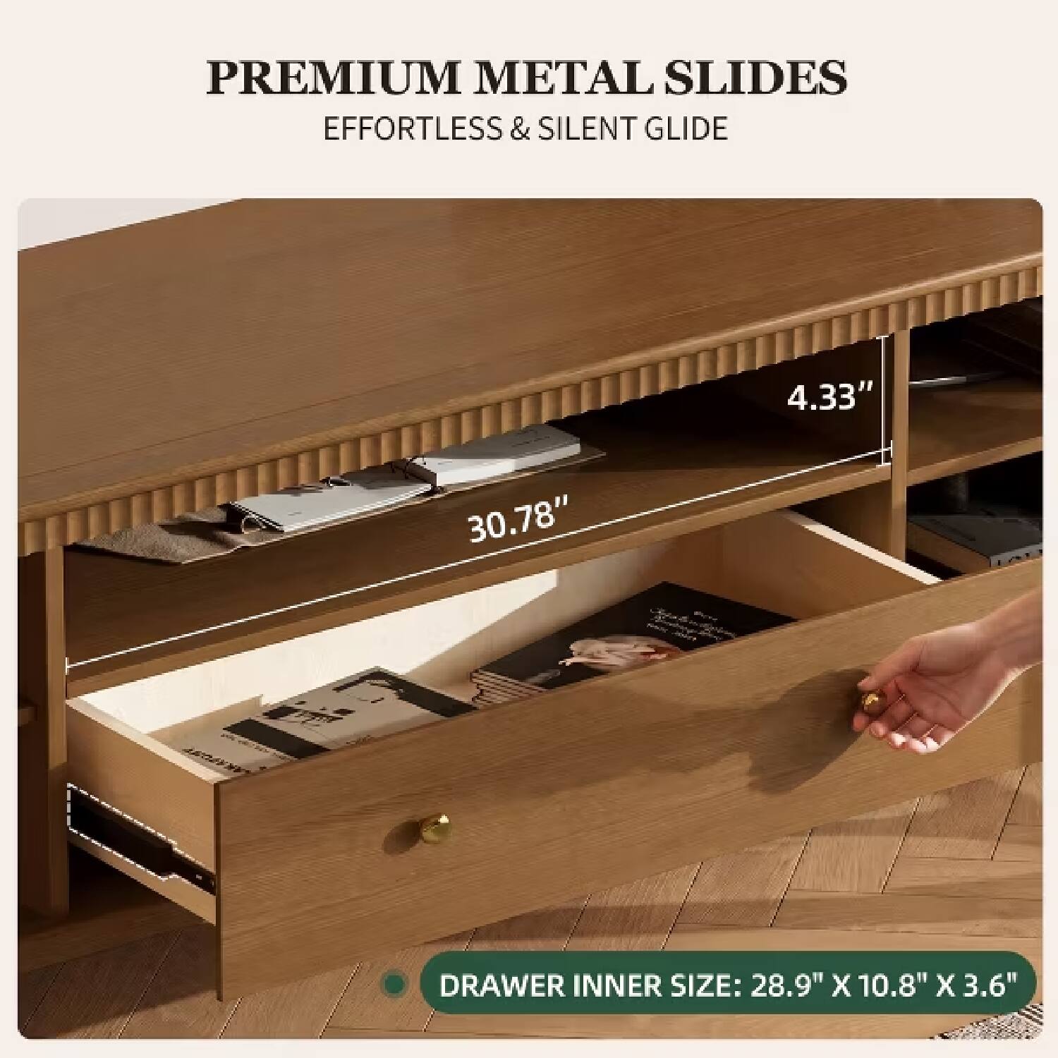 PREMIUM METAL SLIDES EFFORTLESS & SILENT GLIDE

4.33"
30.78"
DRAWER INNER SIZE: 28.9" X 10.8" X 3.6"