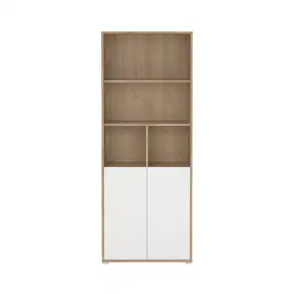 Front. Tvilum - 6 Shelf Boockase with 2 Doors, Home Office Storage - Brown.