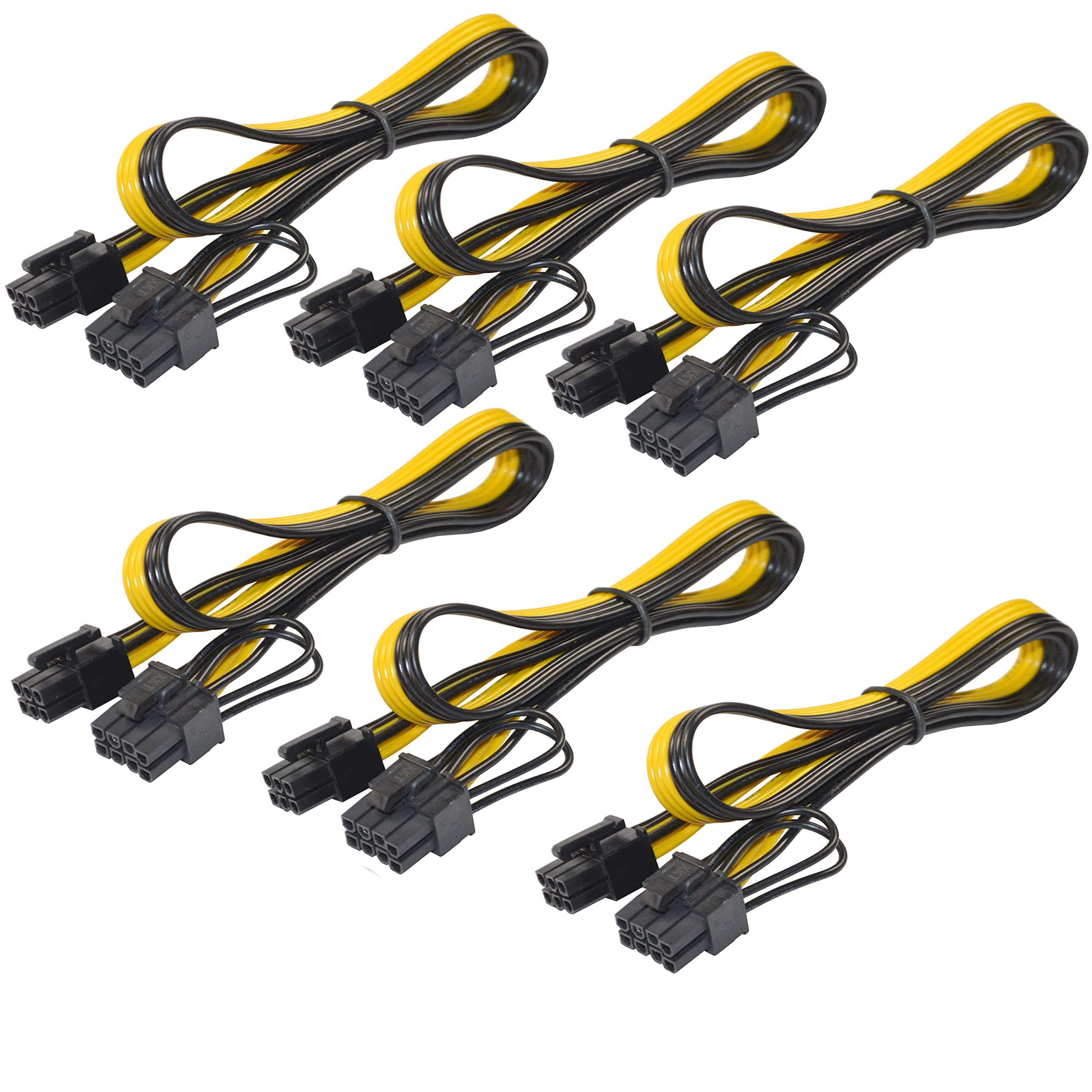 HQRP - 6-Pack PCI-e PCIE Power Cable for GPU or Bitcoin Mining, 6 Pin Male to 8 Pin (6+2) Male, PCI Express Extension Cable