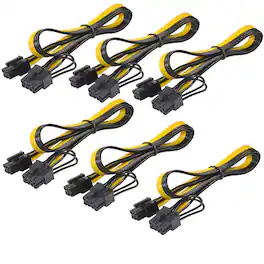 HQRP - 6-Pack PCI-e PCIE Power Cable for GPU or Bitcoin Mining, 6 Pin Male to 8 Pin (6+2) Male, PCI Express Extension Cable
