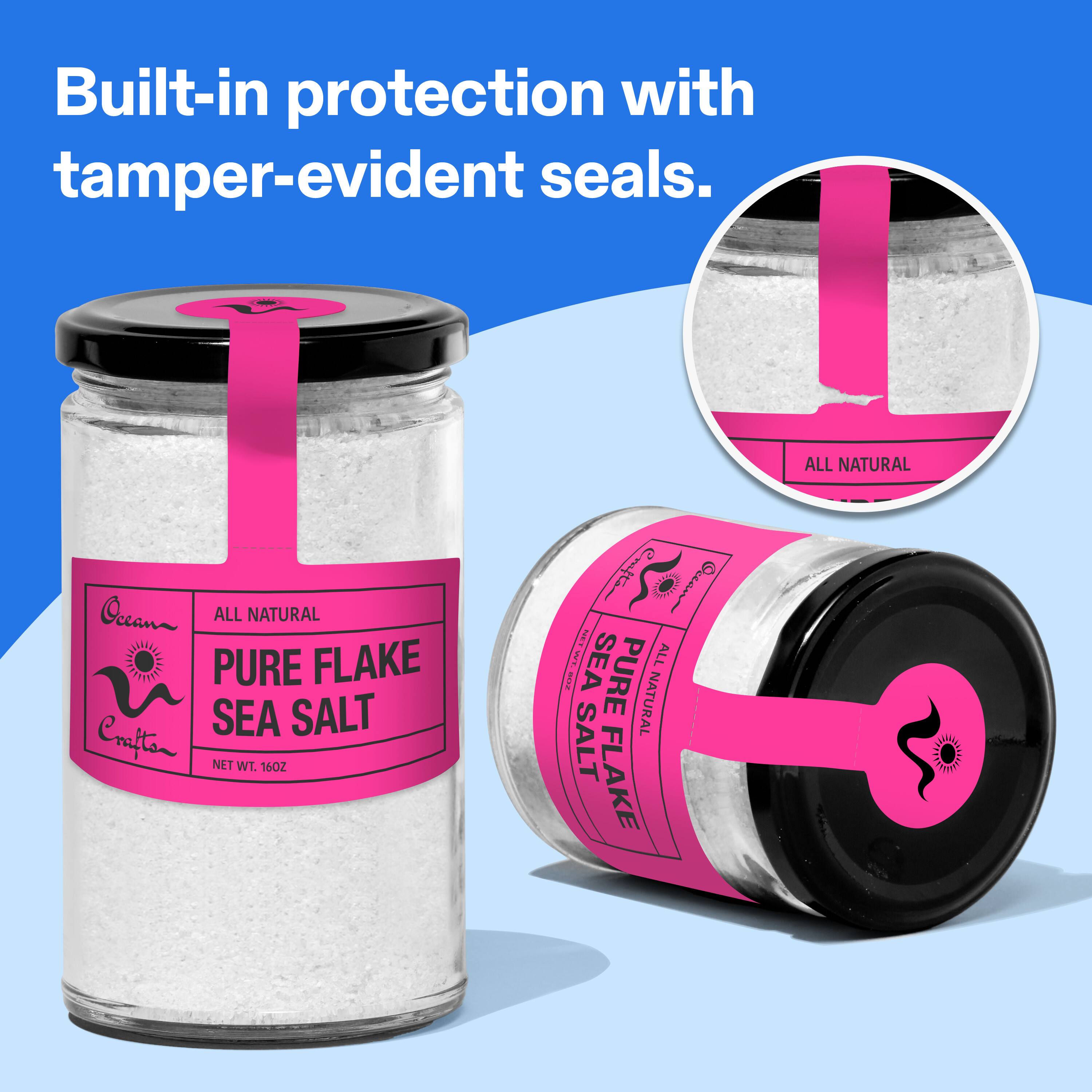 Built-in protection with tamper-evident seals. ALL NATURAL Oceana ALL NATURAL PURE FLAKE SEA SALT Crafton NET WT. 16OZ