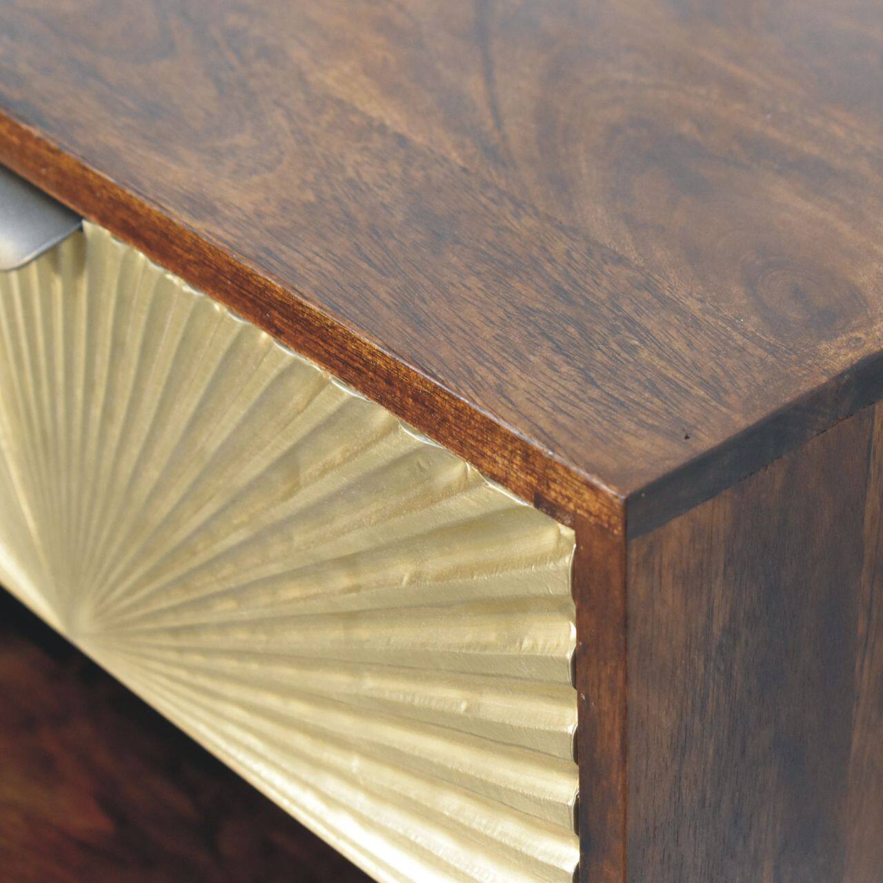 Alt View 1. Artisan Furniture - Artisan Furniture Solid Wood Sunburst Wall-Mounted Bedside, 1 Drawer, 1 Open Shelf, Brown And Gold - Brown and Gold.