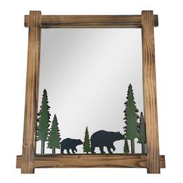 Zeckos - 26-Inch High Black Bears Wood and Metal Wall Mirror Cabin Home Bedroom Decor - Brown