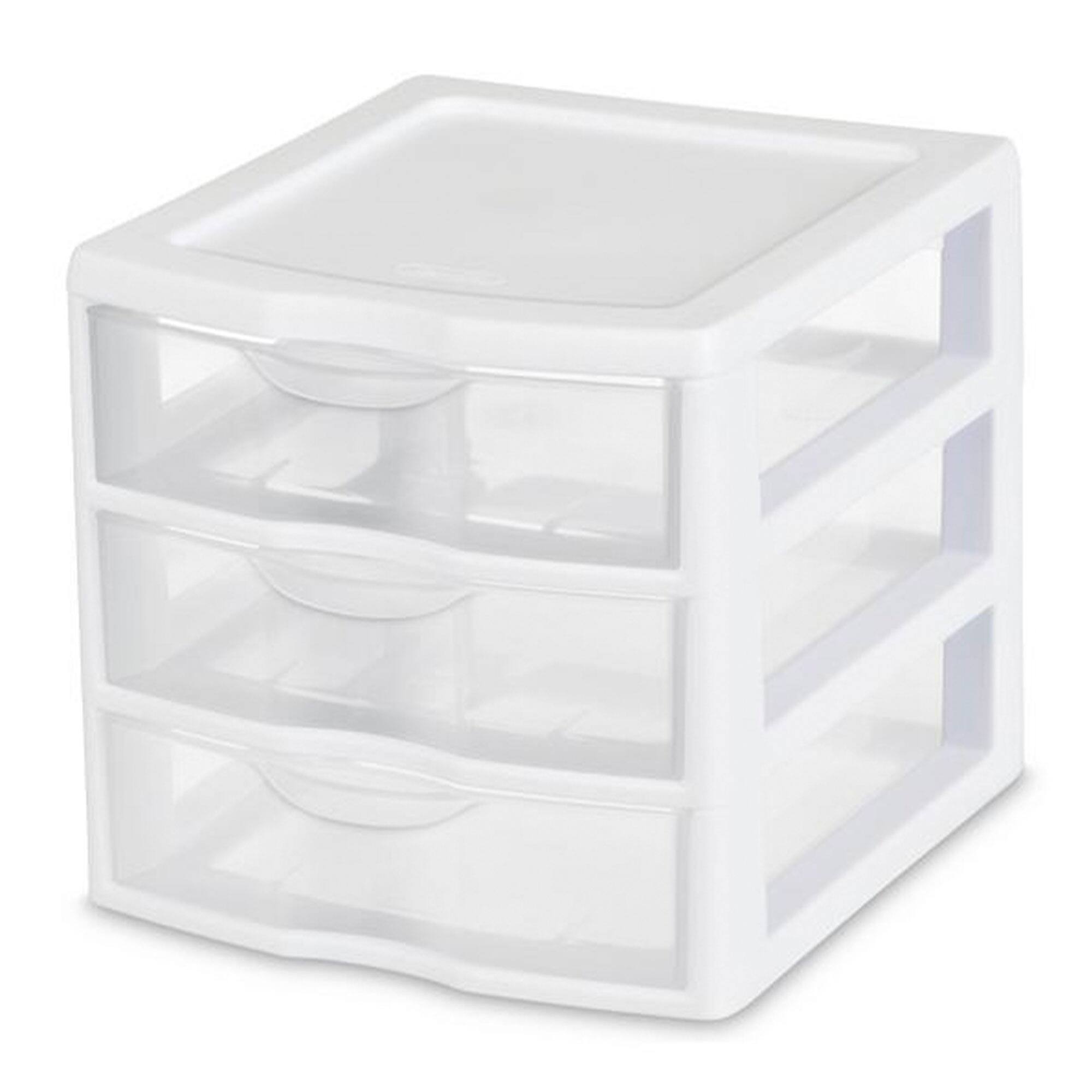Front. Sterilite - Sterilite ClearView Plastic Small 3 Drawer Desktop Storage Unit, White, 18 Pack.