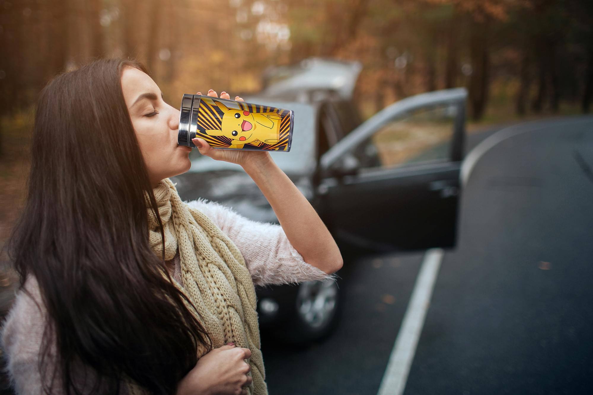 Alt View 4. Pokémon - Pokemon Pikachu Travel Mug - 16oz BPA-Free Car Tumbler with Spill-Proof Lid - Yellow.