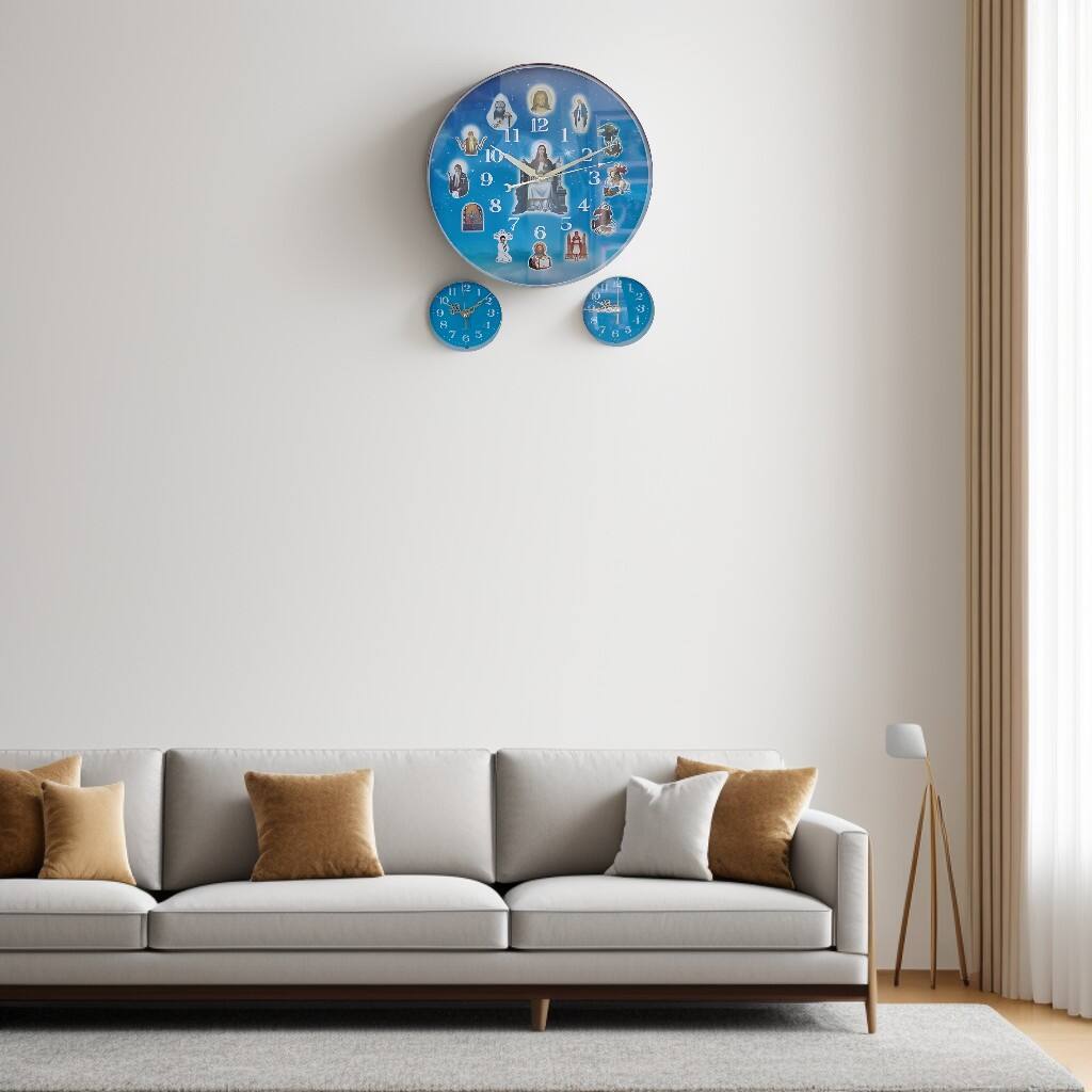 Angle. FC Design - 18"W Blue Christian-Themed Religious Decorative Wall Clock - Multicolor.
