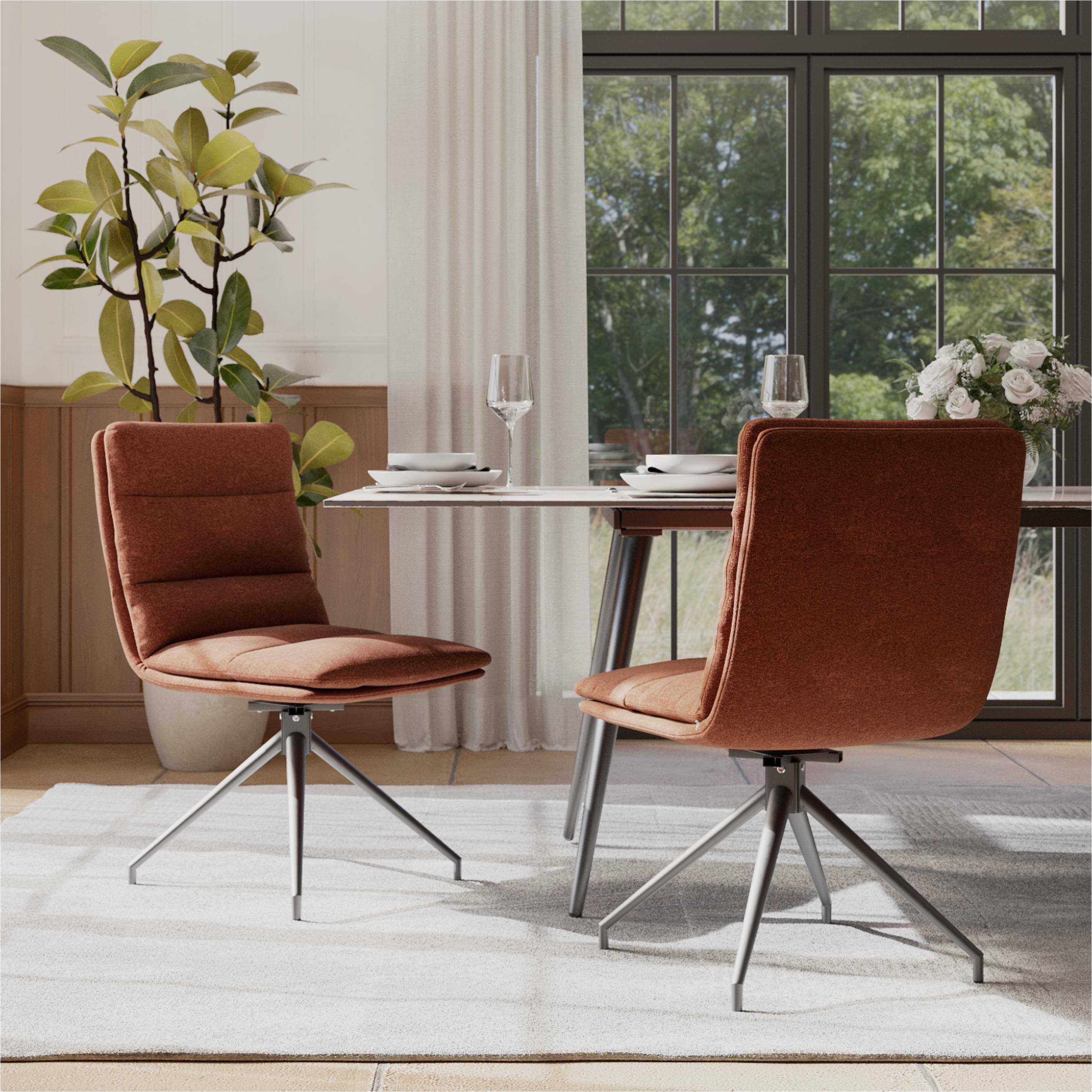 Front. POVISON - Modern Swivel Upholstered Dining Chairs Set of 2, Linen Side Chairs, Brown & Black, Home Office Task Desk Chairs - Black & Brown.