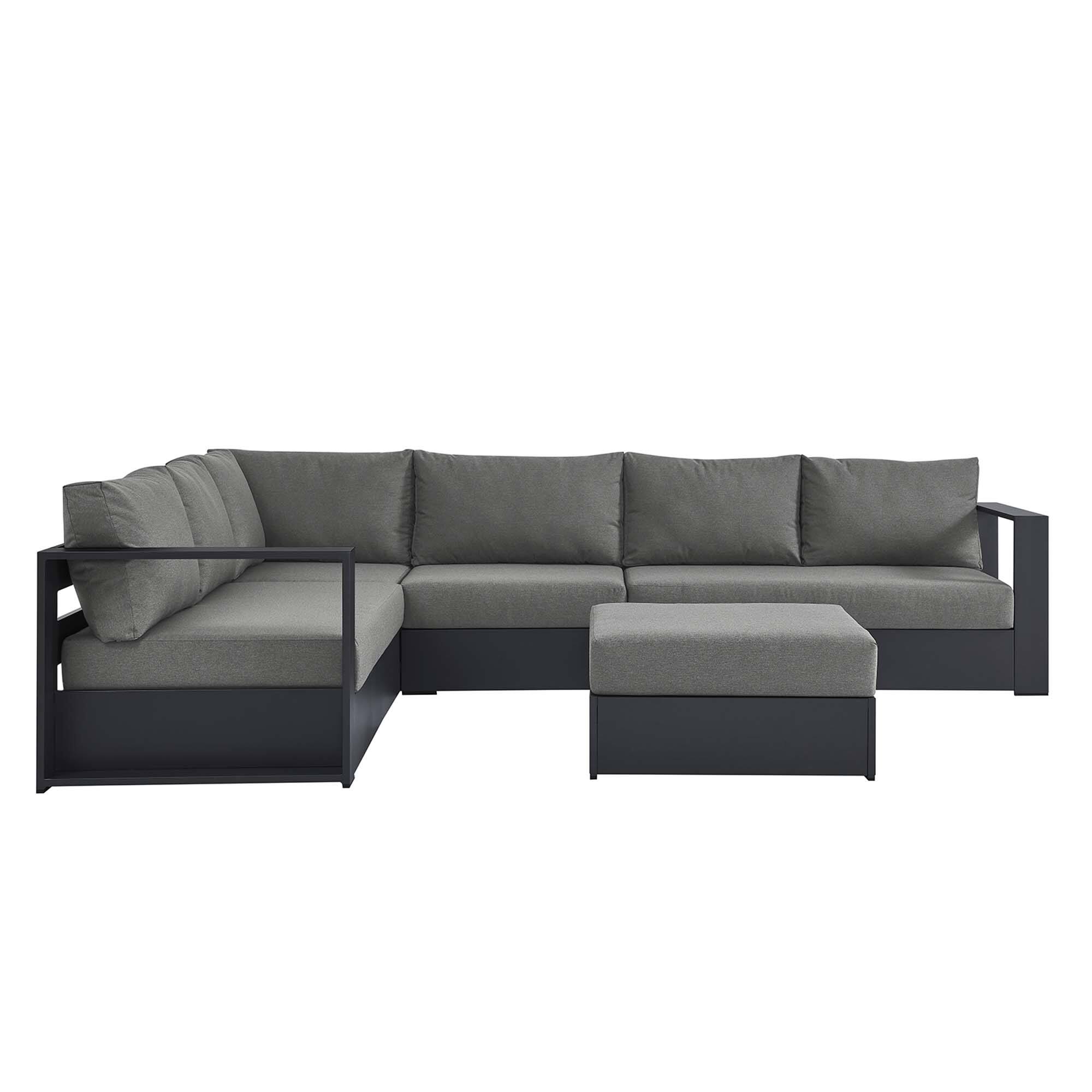 Alt View 4. Modway - Tahoe 5-Piece Outdoor Powder-Coated Aluminum Sectional Sofa Set - Gray Charcoal.