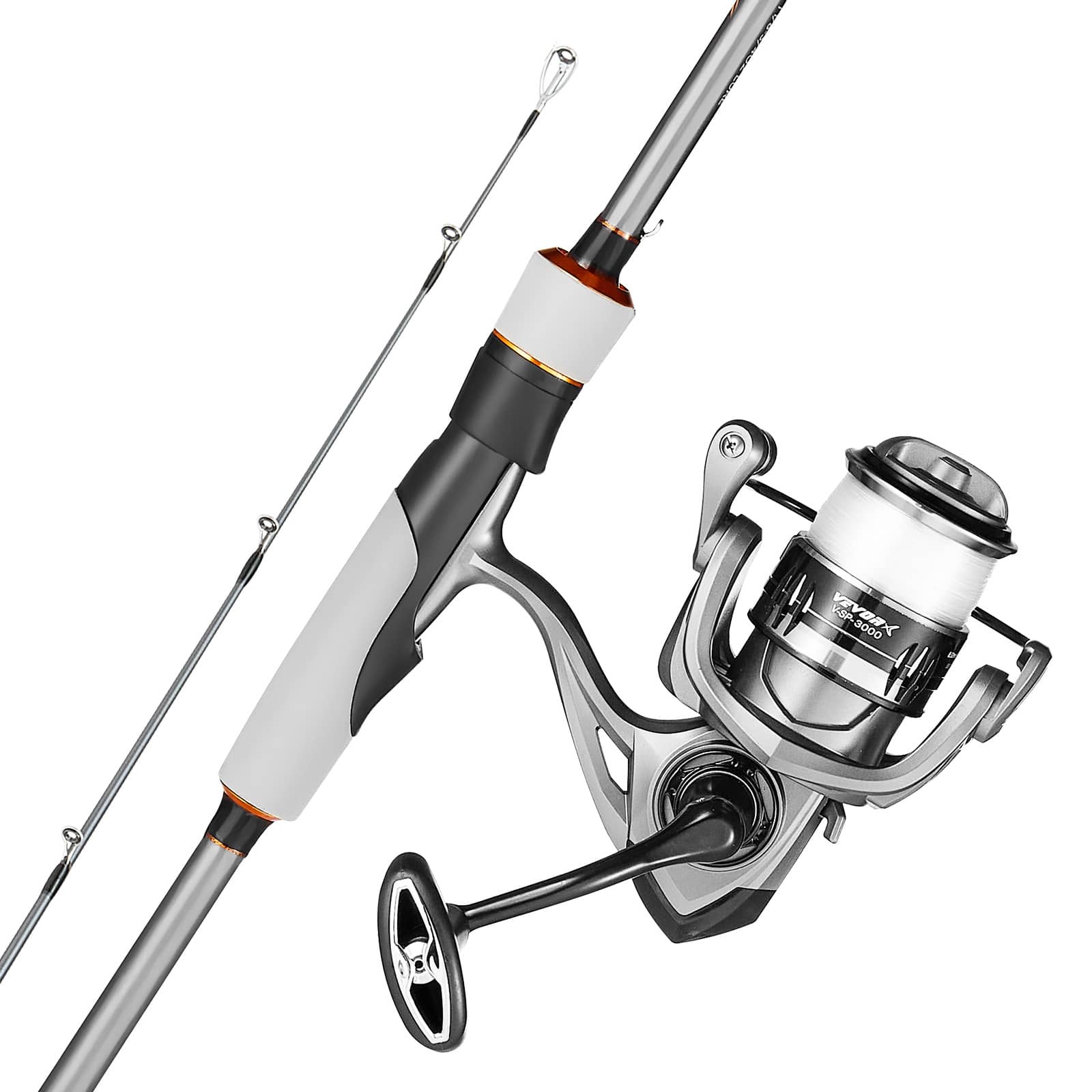 VEVOR - Rod and Fishing Reel Combo, IM6 Carbon Fiber Spinning Rod and Reel Combo, Bass Fishing Pole with 6.5 ft Two-Piece Rods - Gunpowder Gray