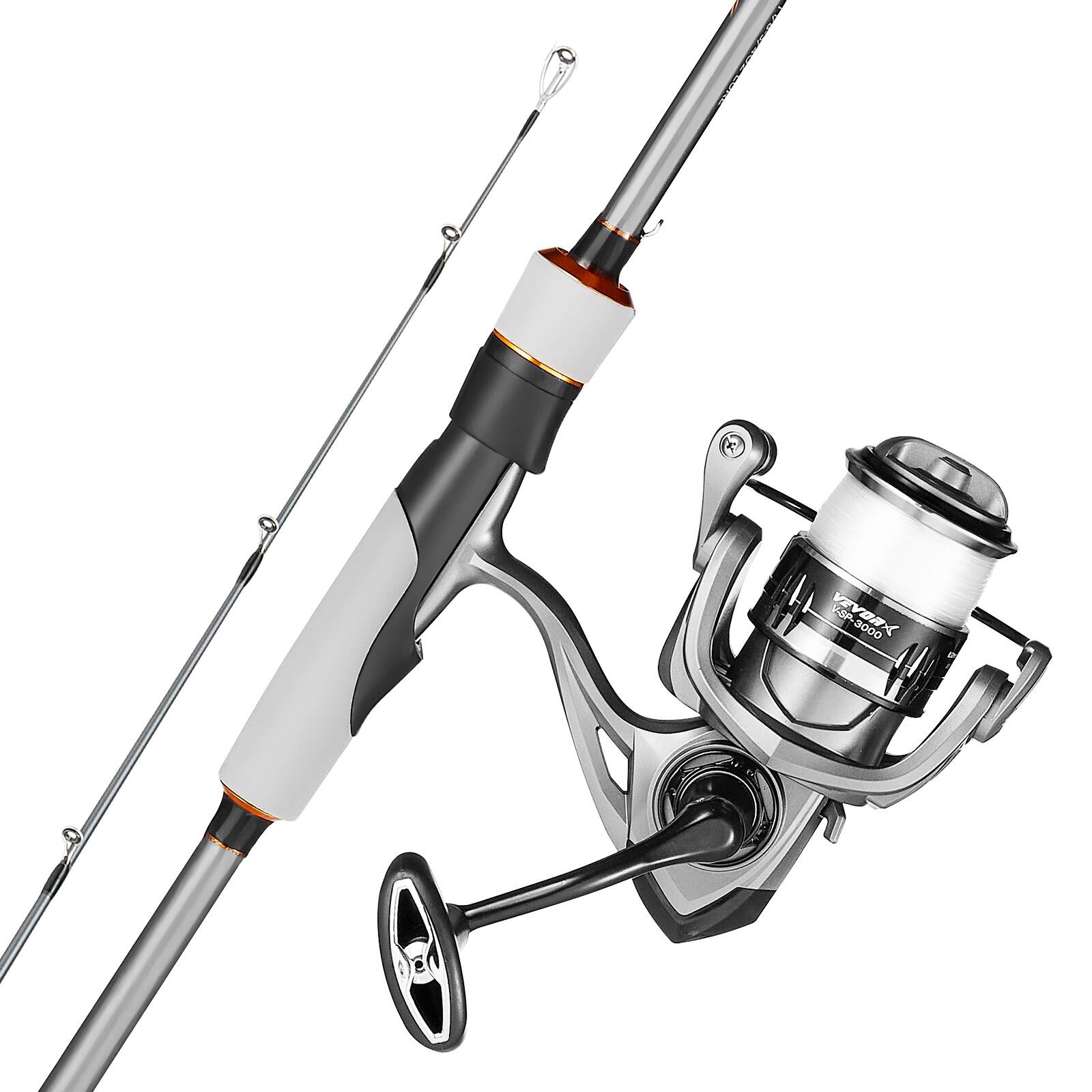Front. VEVOR - Rod and Fishing Reel Combo, IM6 Carbon Fiber Spinning Rod and Reel Combo, Bass Fishing Pole with 6.5 ft Two-Piece Rods - Gunpowder Gray.
