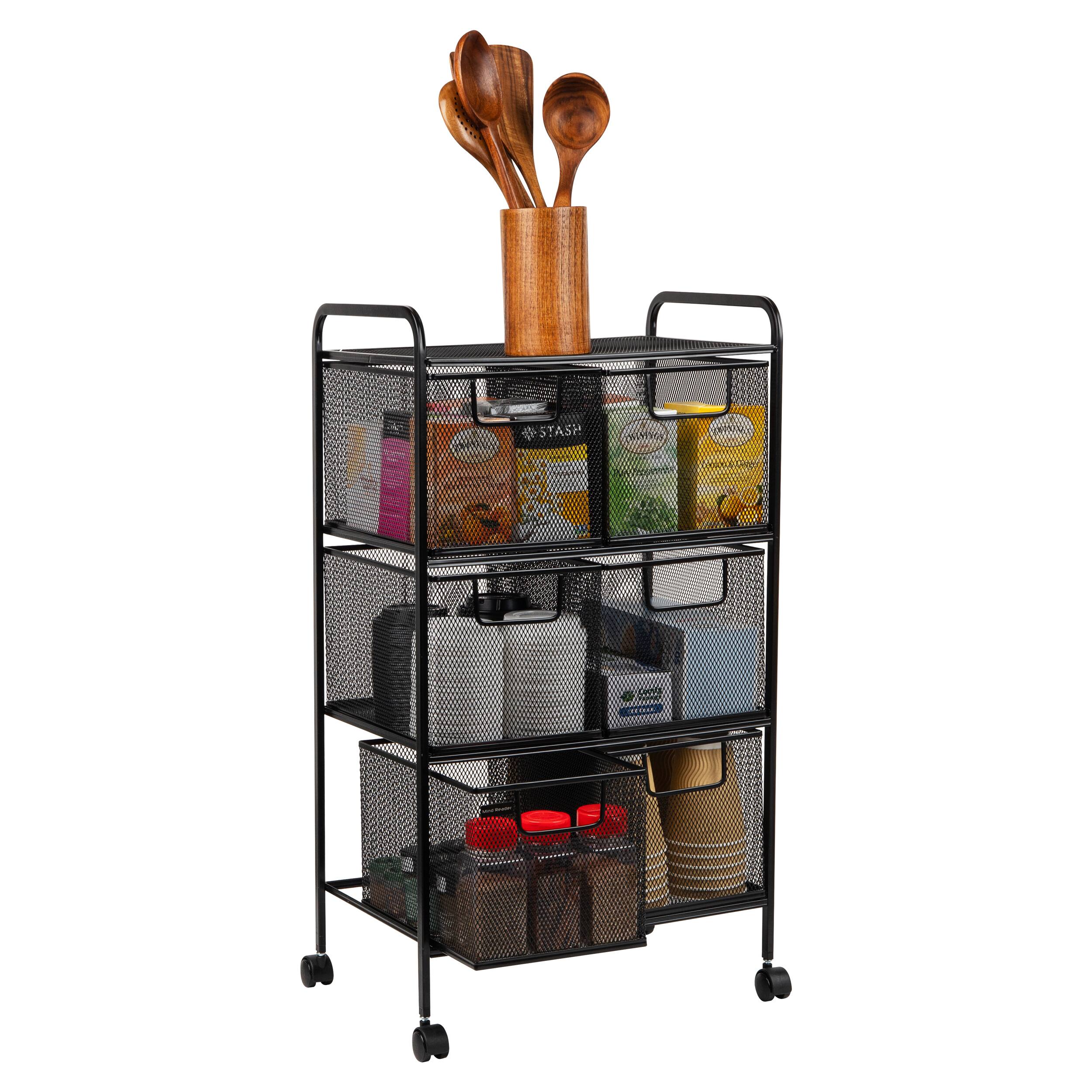 Alt View 11. Mind Reader - Cart with Drawers, Laundry Organizer, Utility Cart, Bathroom, Kitchen, Metal Mesh, 16"L x 11"W x 29"H - Black.