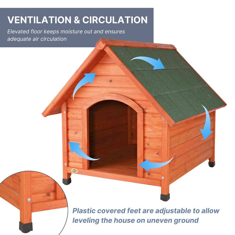VENTILATION & CIRCULATION  
Elevated floor keeps moisture out and ensures adequate air circulation  

Plastic covered feet are adjustable to allow leveling the house on uneven ground