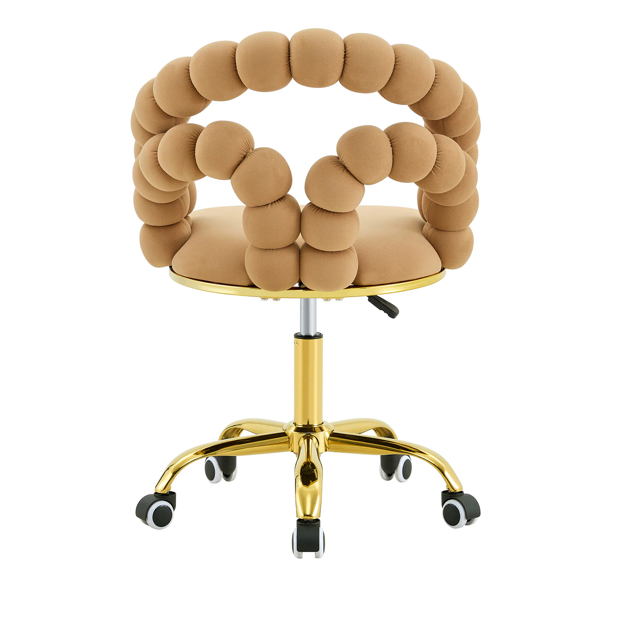 Alt View 6. Loheer - Loheer- Velvet Swivel Office Chair Bubble Back Vanity Chair for Bedroom Makeup Room Gold Base Wheels 2.1 ft - Brown,Gold.
