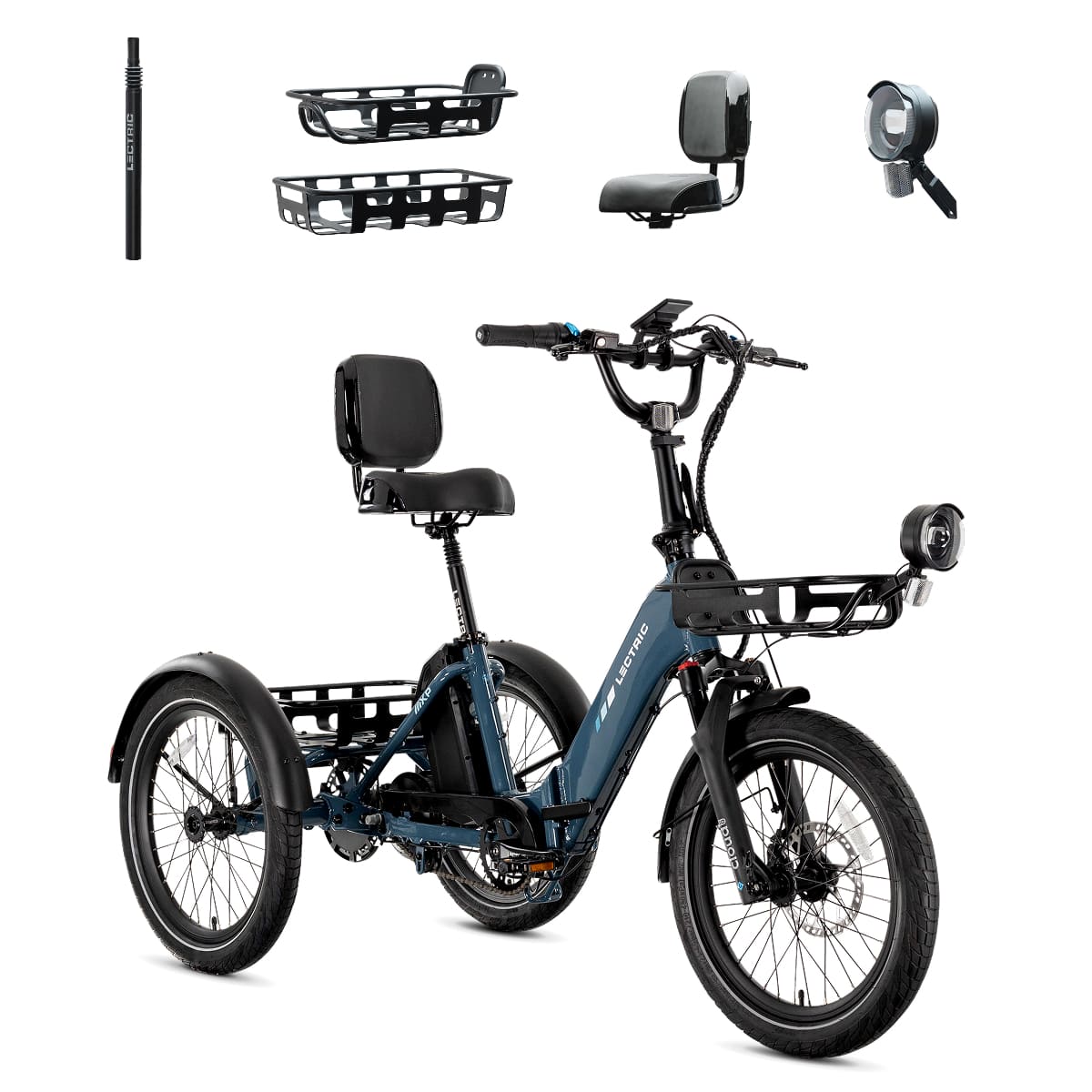 Lectric eBikes - XP Trike2 750 Foldable eBike (Max 70mi./17mph) +Cargo Package, Support Seat, Seat Post, & Elite Headlight - Dusk Blue price history on PriceWatchPro