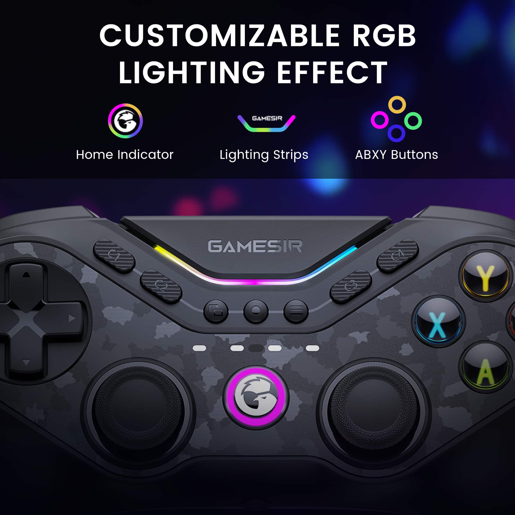 Customizable RGB Lighting Effect GameSir Home Indicator Lighting Strips ABX Buttons