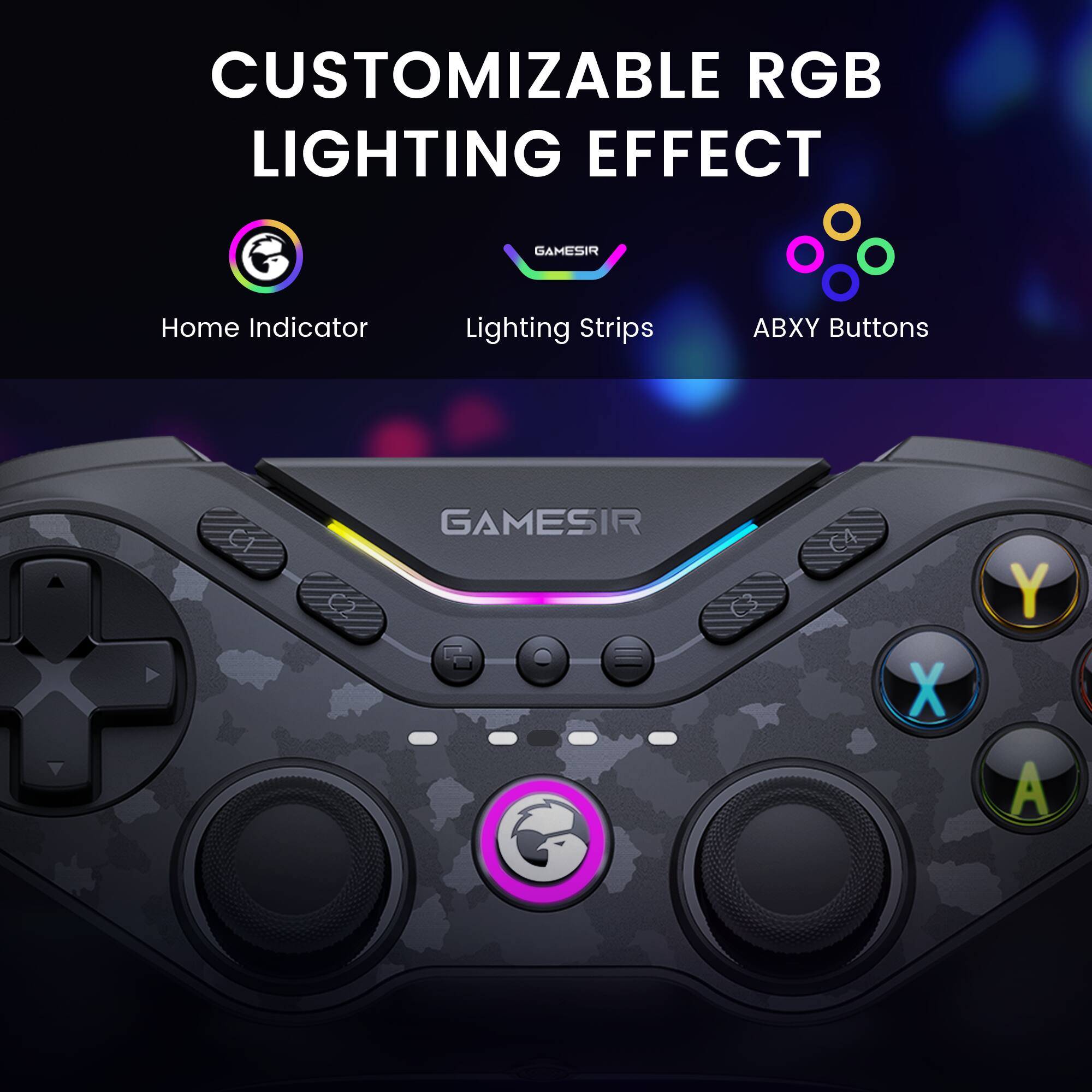 Customizable RGB Lighting Effect GameSir Home Indicator Lighting Strips ABX Buttons