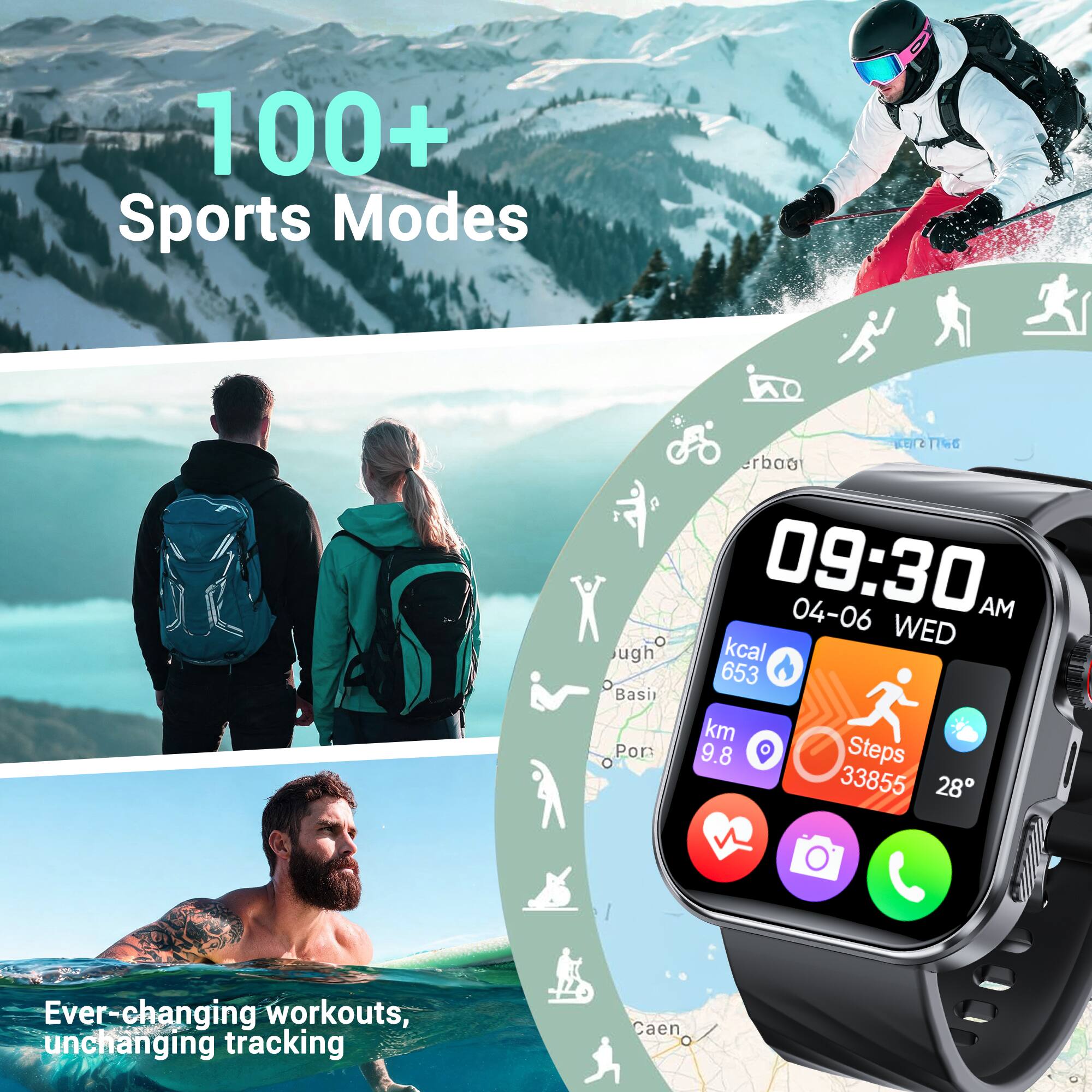 100+ Sports Modes

09:30 AM
04-06 WED
653 kcal
9.8 km
33855 Steps
28°

Ever-changing workouts, unchanging tracking
