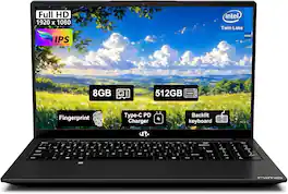 NIMO - 15.6" FHD IPS Student Laptop 8GB RAM 512GB SSD, 4 Cores 13th Gen Intel N150 3.6GHz Fingerprint Wi-Fi 6 - Black