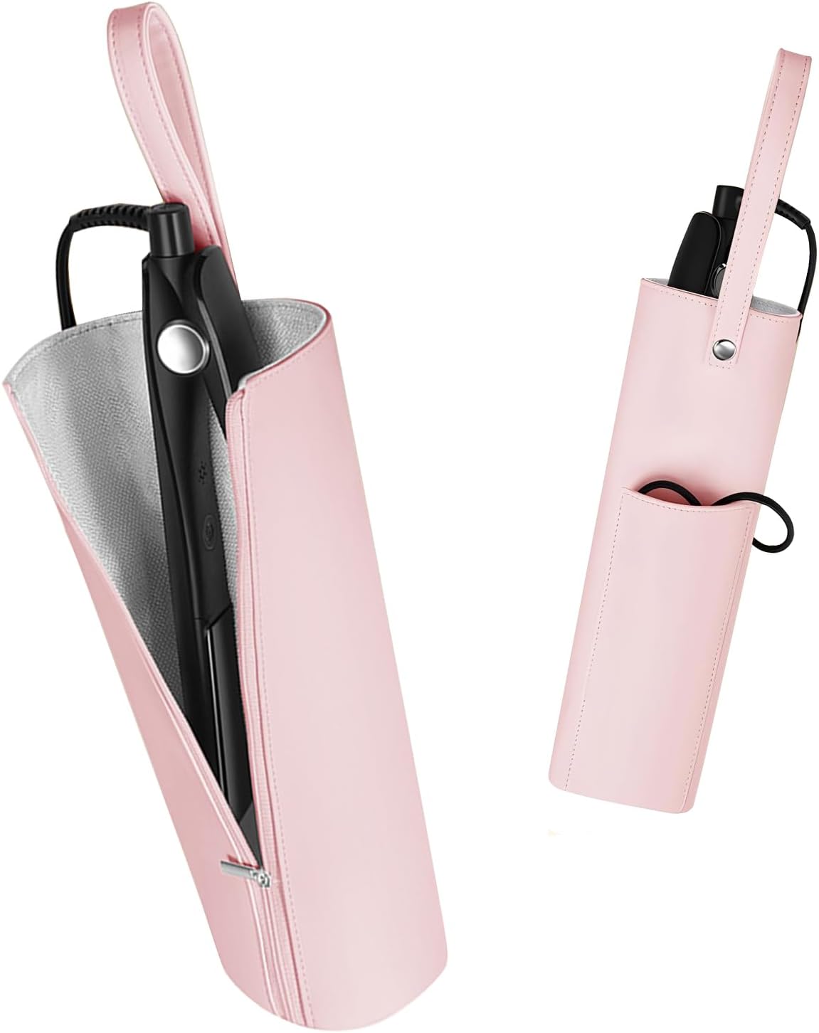 Front. BUBM - BUBM Pink Heat Resistant Hair Tool Organizer - 11.4”x3.5”x2.8” Travel Pouch for Curling Irons, Flat Irons - Pink.