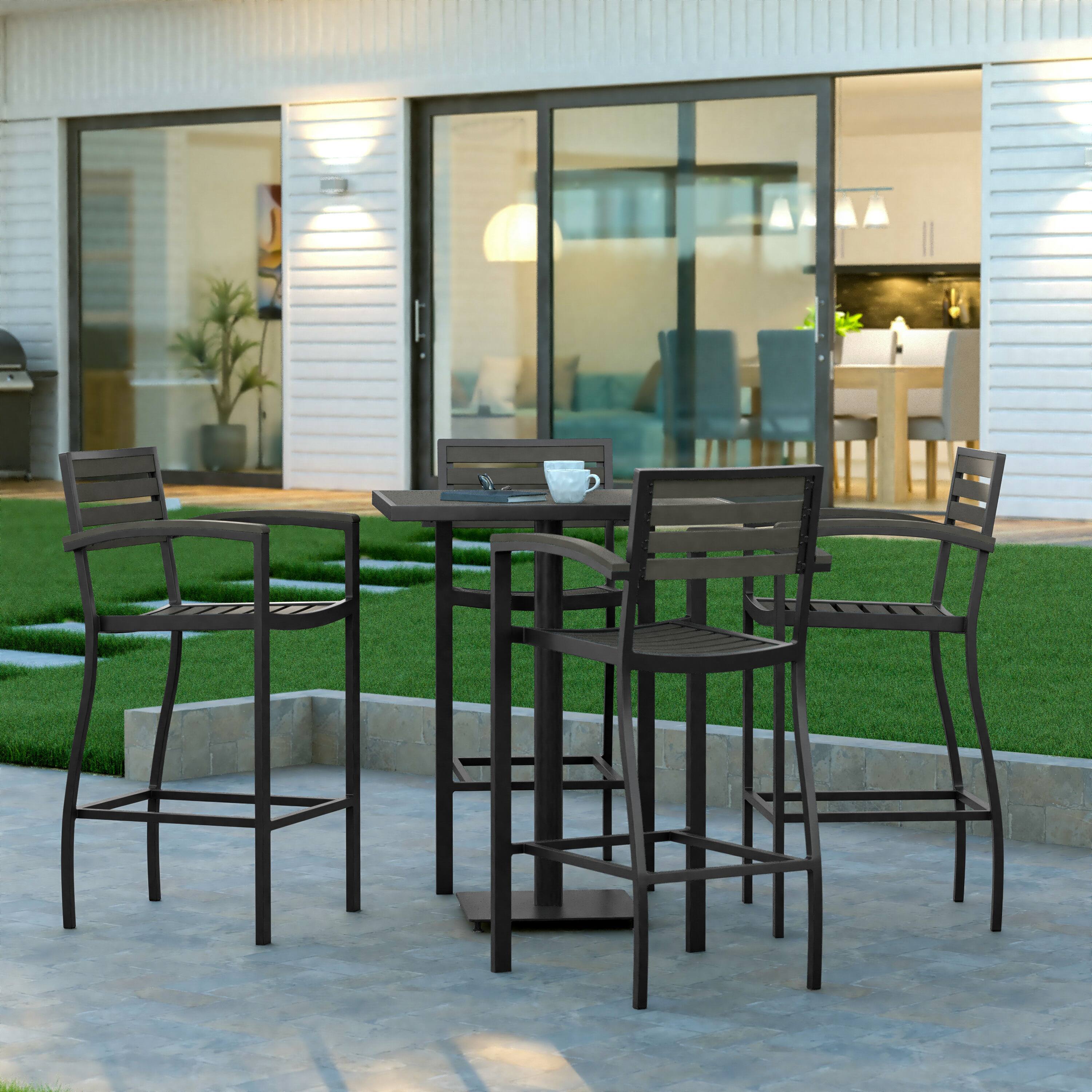 Alt View 4. Emma + Oliver - Livia Outdoor Bar Height Table with Faux Teak Poly Slats - Gray Wash.