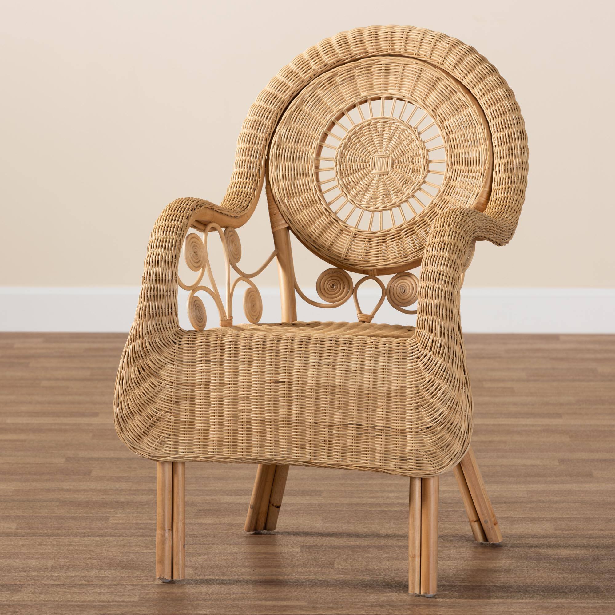 Alt View 5. bali & pari - Putri Modern Bohemian Natural Rattan Arm Chair - Natural Brown.