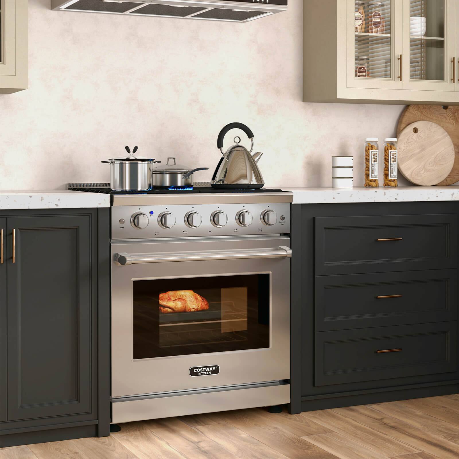 Alt View 1. Costway - Costway 30" Natural Gas Range 120V with 5 Burners Cooktop & 4.55 Cu.Ft. Convection Oven - Sliver,Black.