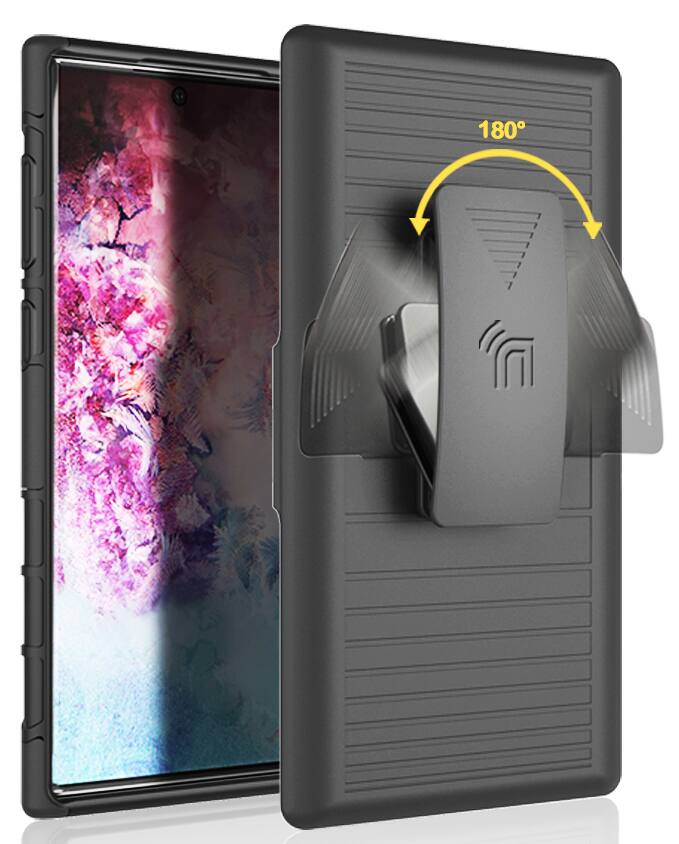 Alt View 3. Nakedcellphone - Combo for Samsung Galaxy Note 10 - Ring Grip/Stand Case and Belt Clip Holster - Black.