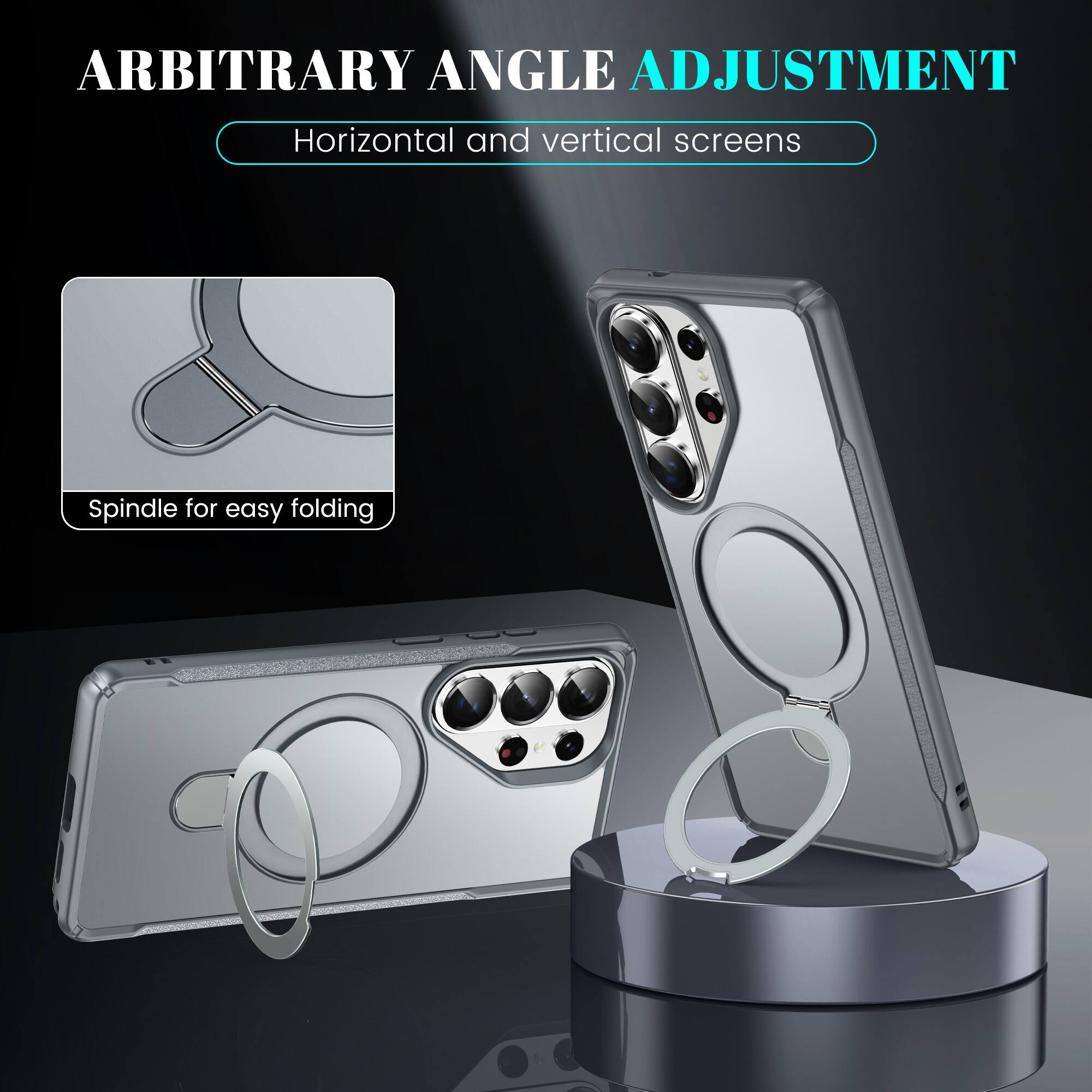 ARBITRARY ANGLE ADJUSTMENT  
Horizontal and vertical screens  
Spindle for easy folding