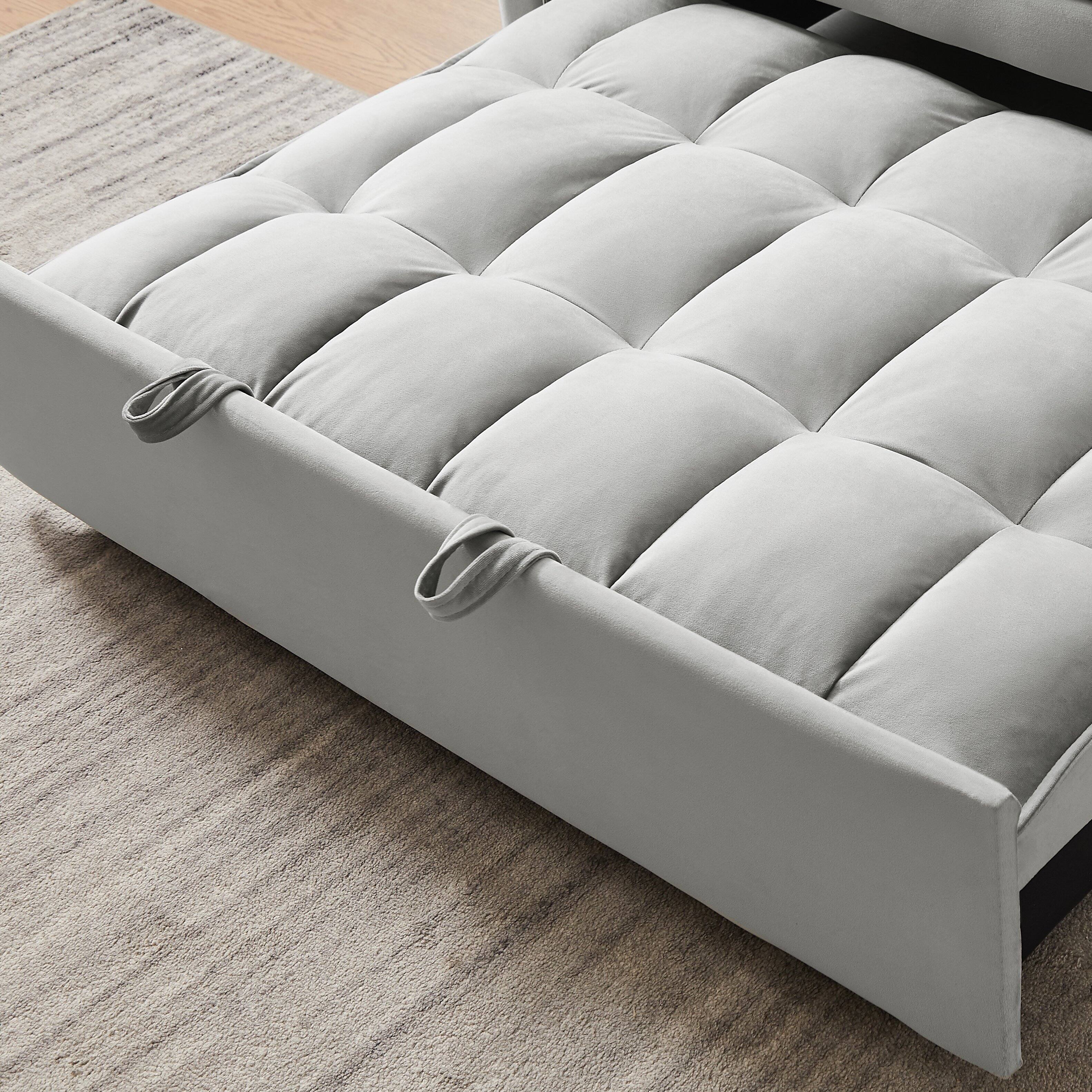 Alt View 1. Tiramisubest - 3-in-1 Modern Velvet Sleeper Loveseat,Reclining Backrest,Pullout Bed & Storage Pockets with Pillows for Living Room,Gray - Gray.