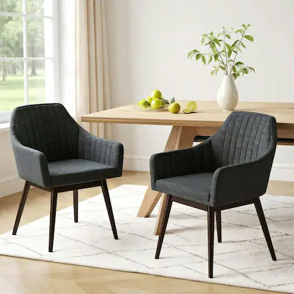 Front. Kadyn - Set of 2 Upholstered Accent Chairs with Comfy Padded Backrest and Seat, Dark Gray and Espresso - Gray.
