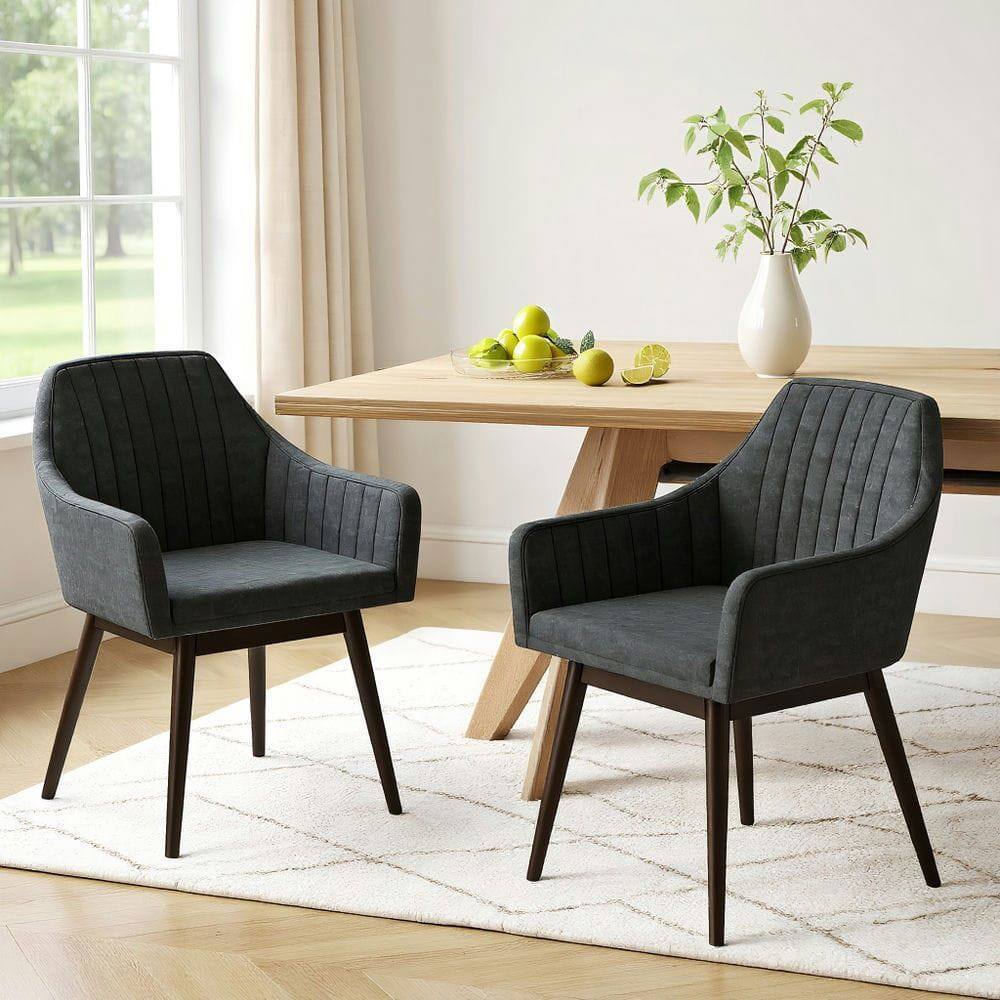 Front. Kadyn - Set of 2 Upholstered Accent Chairs with Comfy Padded Backrest and Seat, Dark Gray and Espresso - Gray.