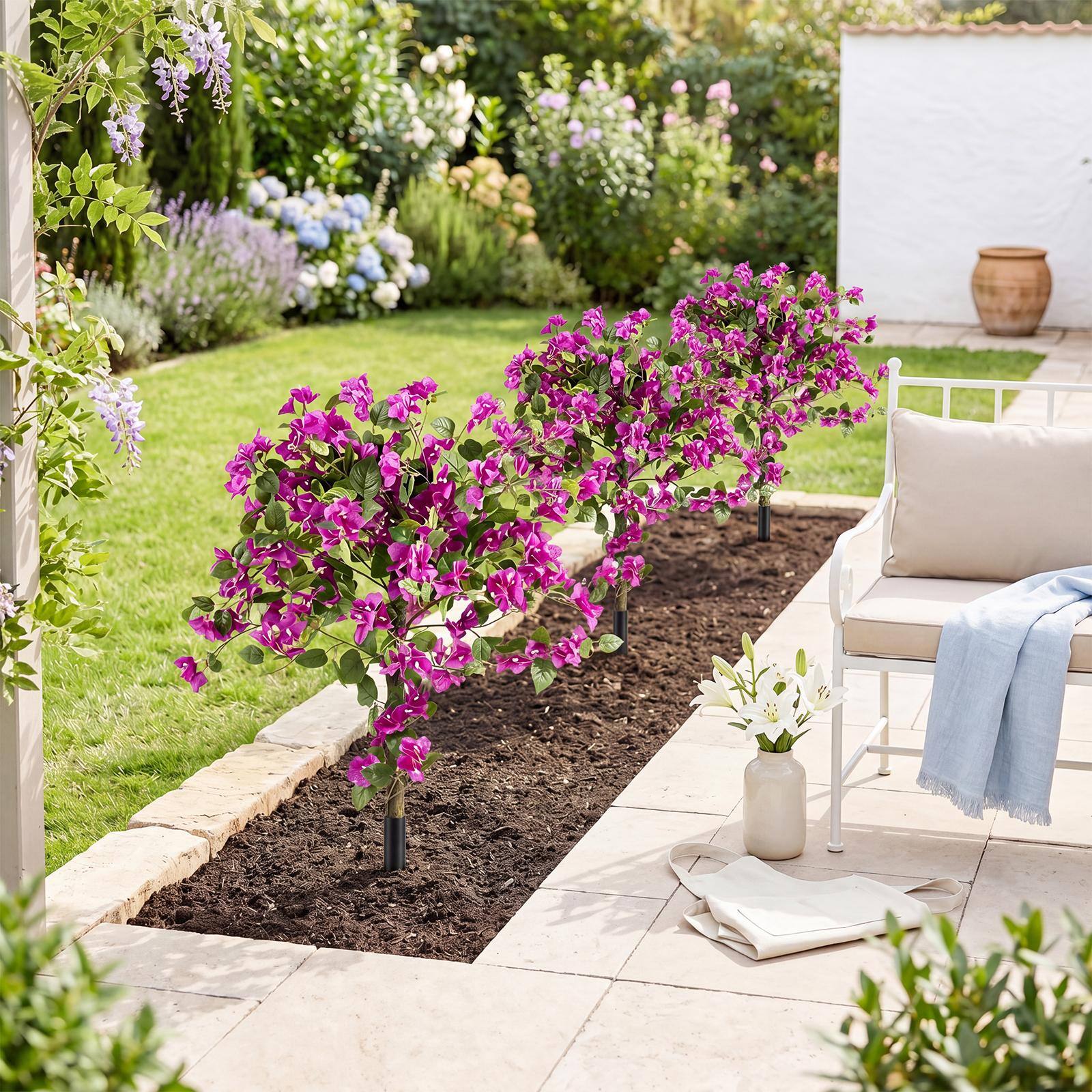 Alt View 5. Costway - Costway 2 Pack Bougainvillea Artificial Trees with Stable Ground Spike, PE Trunks for Porch - Pink + Green + Black.