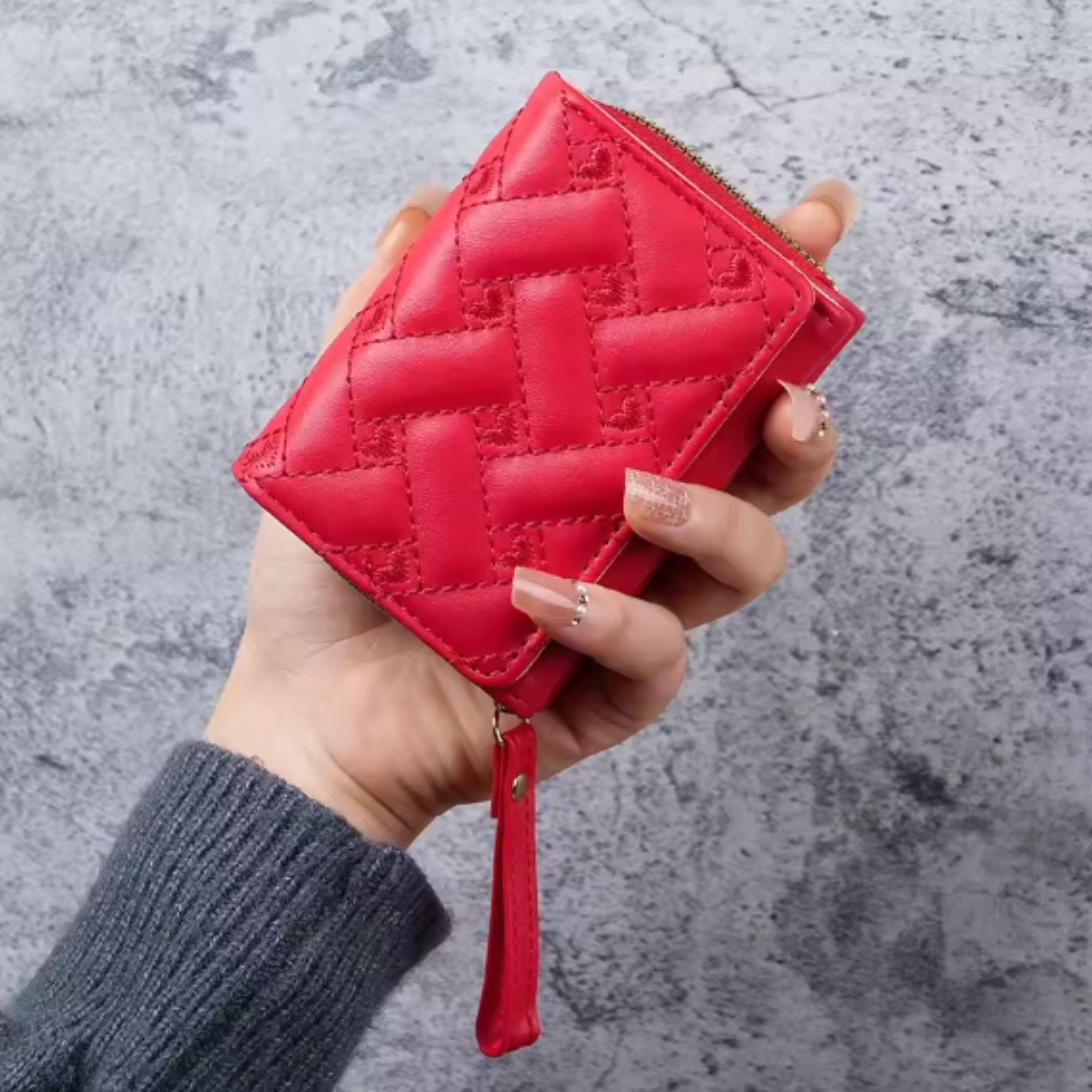 Angle. Kitcheniva - Women's Heart Embroidered Wallet Red - Red.