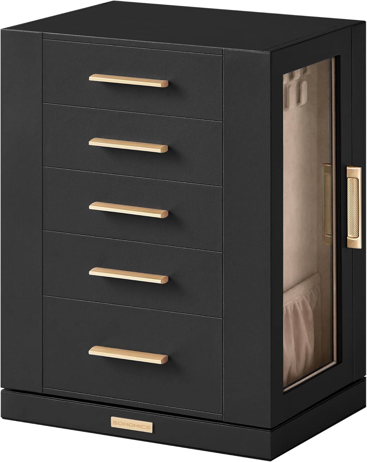 Back. Songmics Home - Jewelry Box 360 Rotating – Graphite Black - Black.