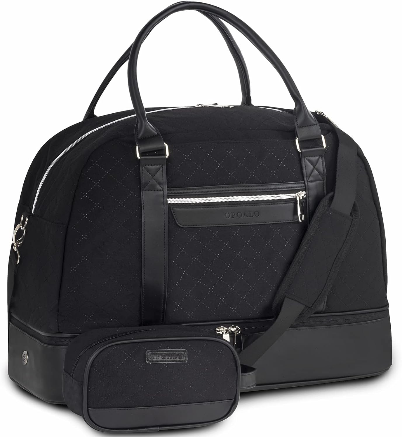 Front. Wikistore - WIKISTORE Travel Duffel Bag with Toiletry Bag Foldable Weekender with Shoe Compartment Carry On Black - Black.