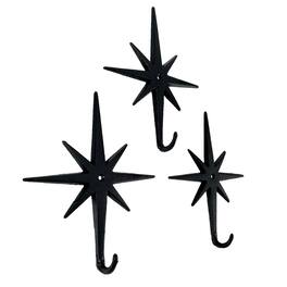 Zeckos - Set of 3 Atomic Starburst Wall Hooks – Mid-Century Modern Design, Finish - Black
