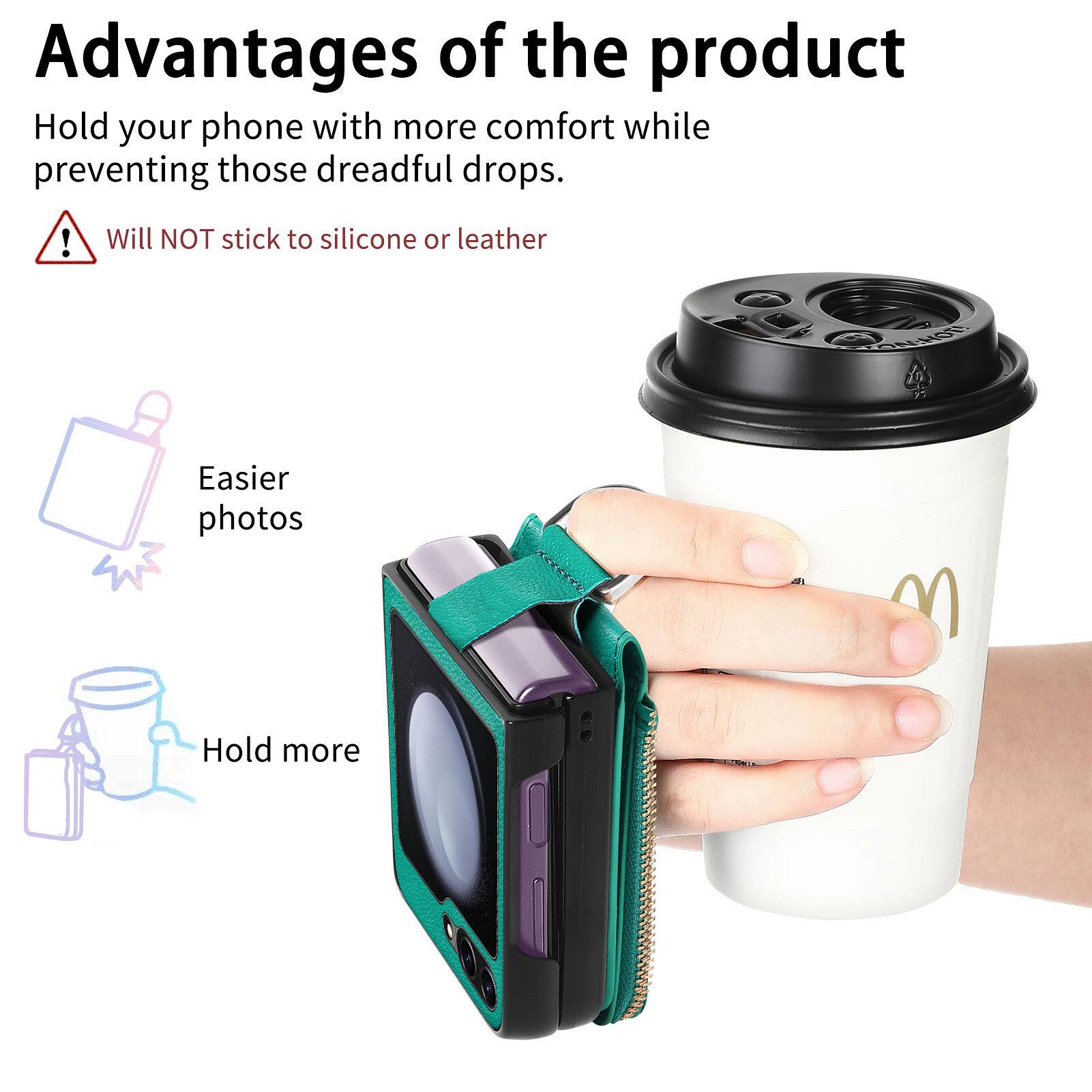 Advantages of the product

Hold your phone with more comfort while preventing those dreadful drops.

Will NOT stick to silicone or leather

Easier photos

Hold more