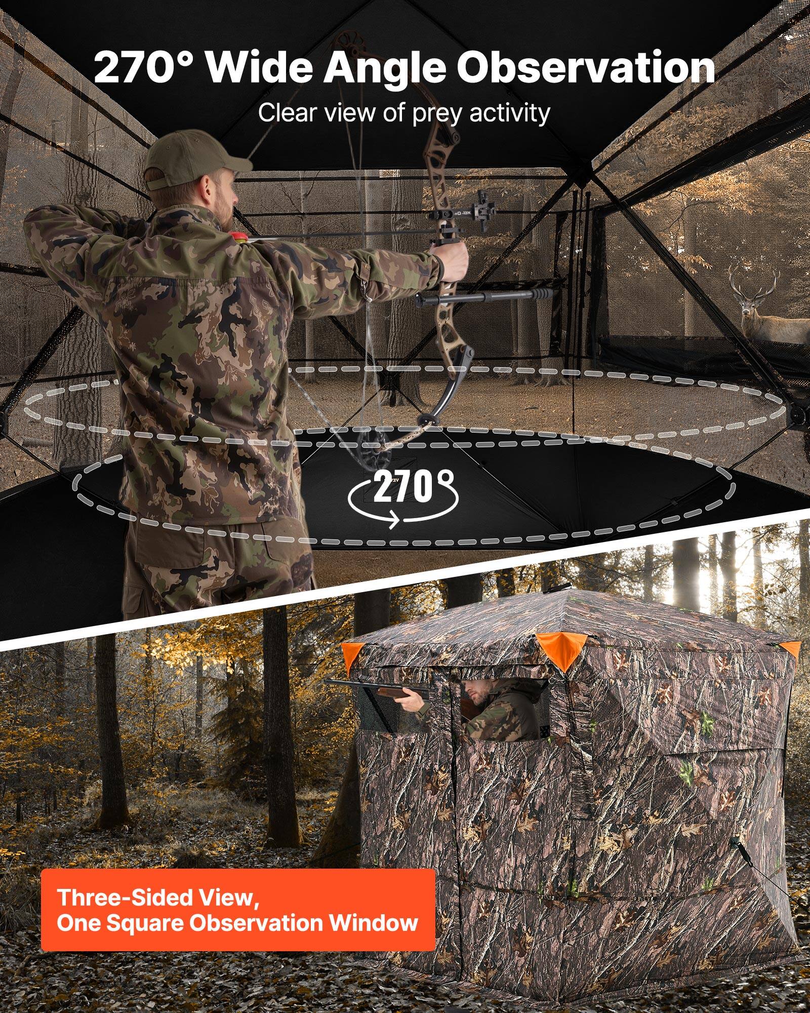 270° Wide Angle Observation  
Clear view of prey activity  

Three-Sided View,  
One Square Observation Window