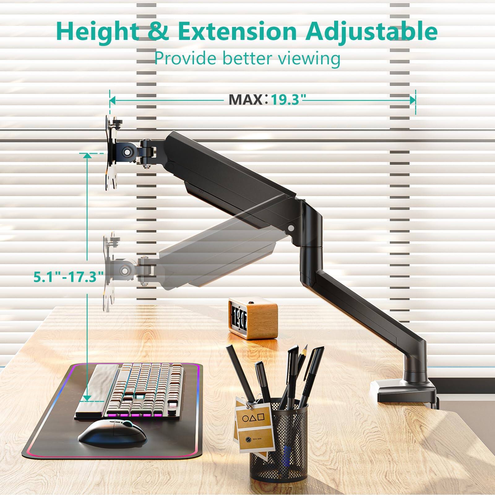 Height & Extension Adjustable  
Provide better viewing  
MAX: 19.3"  
5.1"-17.3"