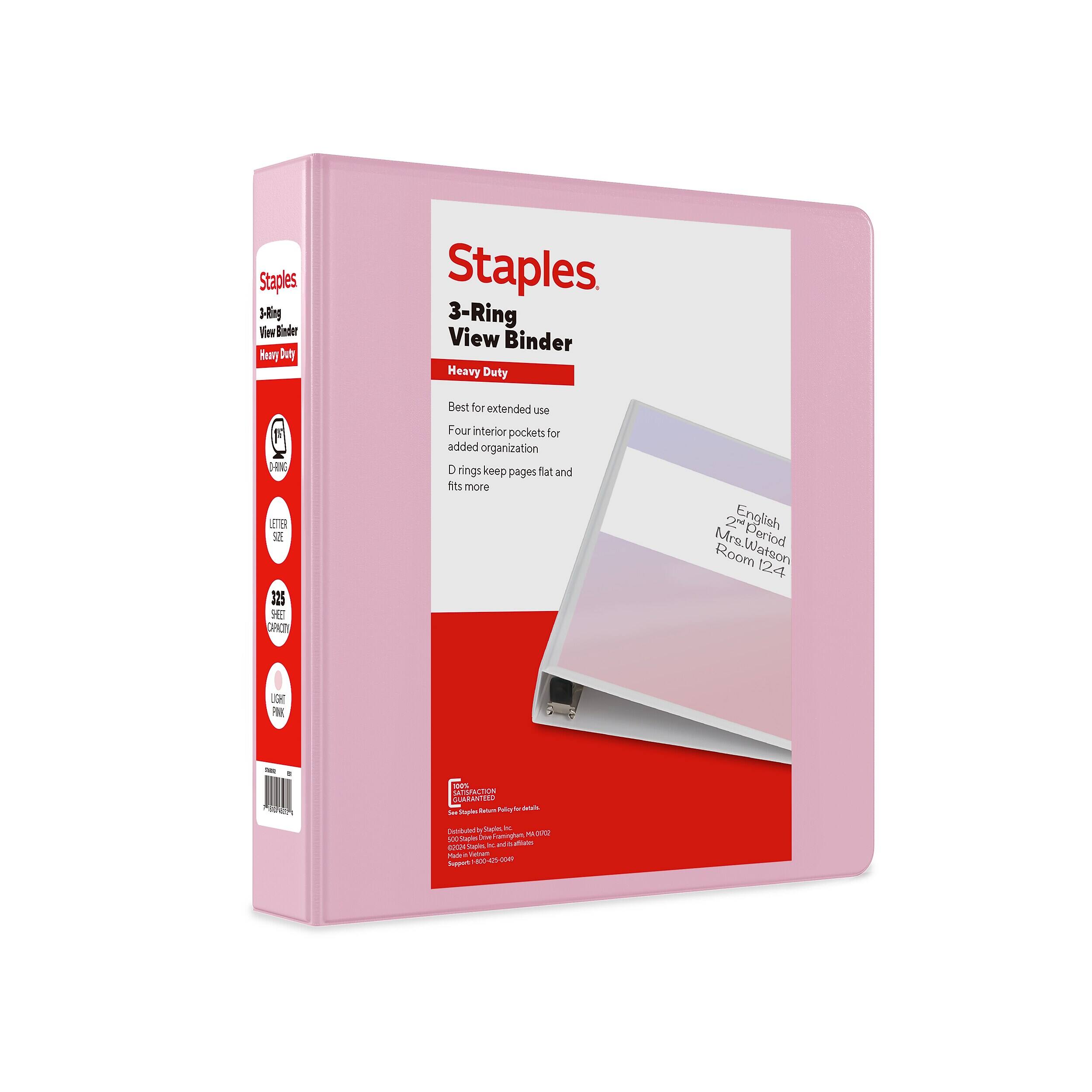 Staples - Heavy Duty 1 1/2" 3-Ring View Binder, D-Ring, (ST63092) - Light Pink