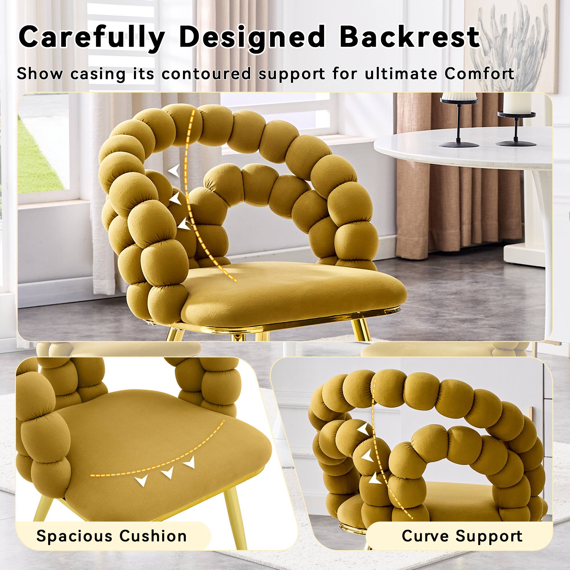 Carefully Designed Backrest  
Show casing its contoured support for ultimate Comfort  
Spacious Cushion  
Curve Support