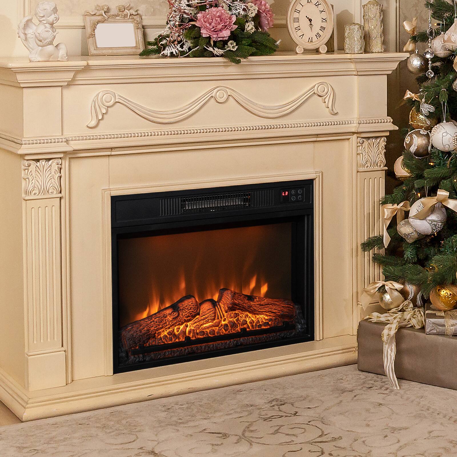 Angle. Sugift - 23 Inch Electric Fireplace Inserted with Adjustable LED Flame - Black.
