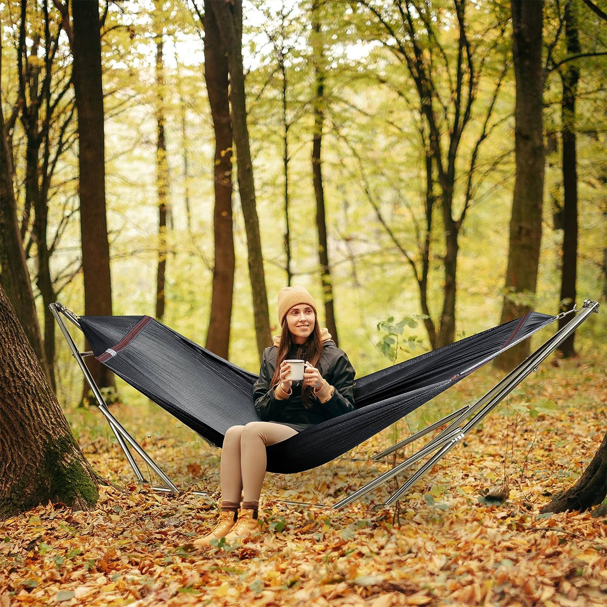 Alt View 5. Tranquillo - Tranquillo Universal 106" Double Hammock with Adjustable Stand and Bag, Black - Black.