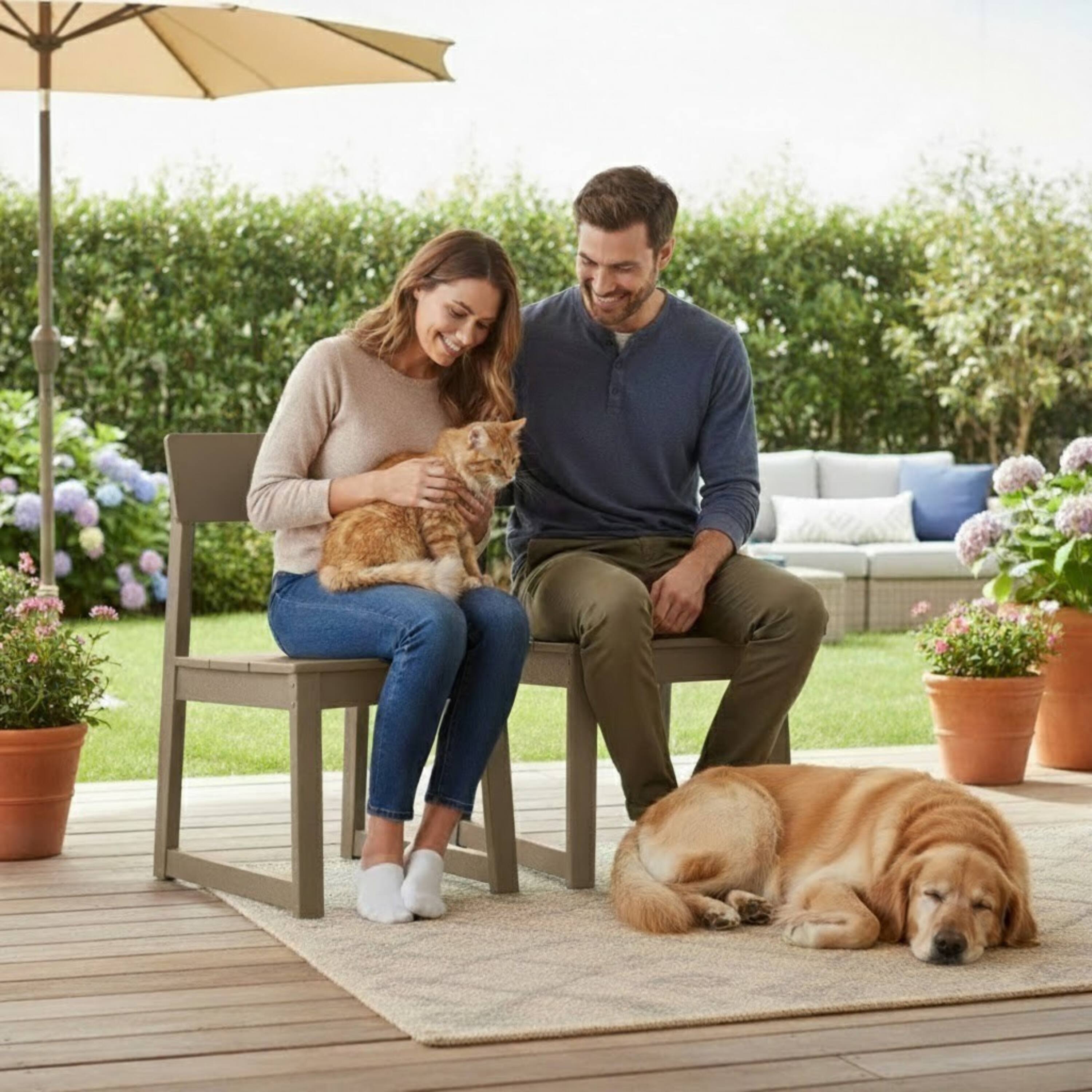 Back. Anysun - 2-Pack HDPE Dining Chairs with Modern Backrest, All-Weather Outdoor Chairs for Garden or Patio - Wood.