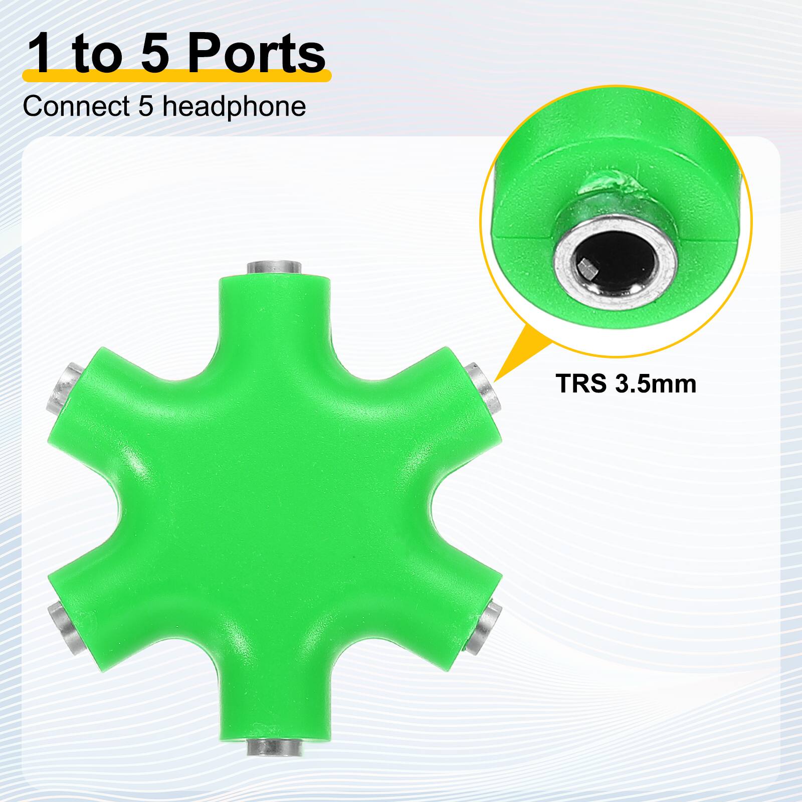 1 to 5 Ports  
Connect 5 headphones  
TRS 3.5mm