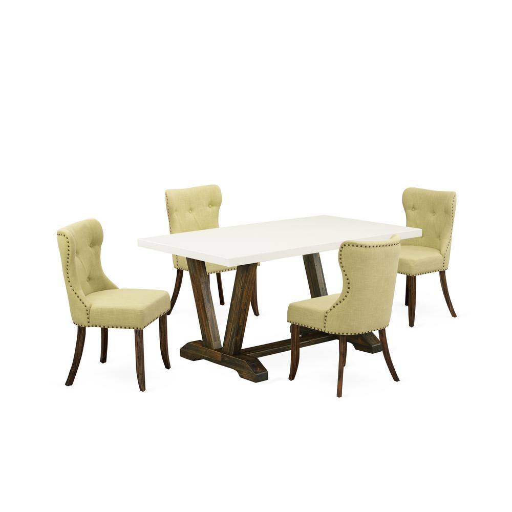 Left. East West Furniture - East West Furniture V726SI737-5 5-Pc Kitchen Dining Room Set- 4 Parson Dining Room Chairs with Limelight Linen Fabric - Multi-Color.