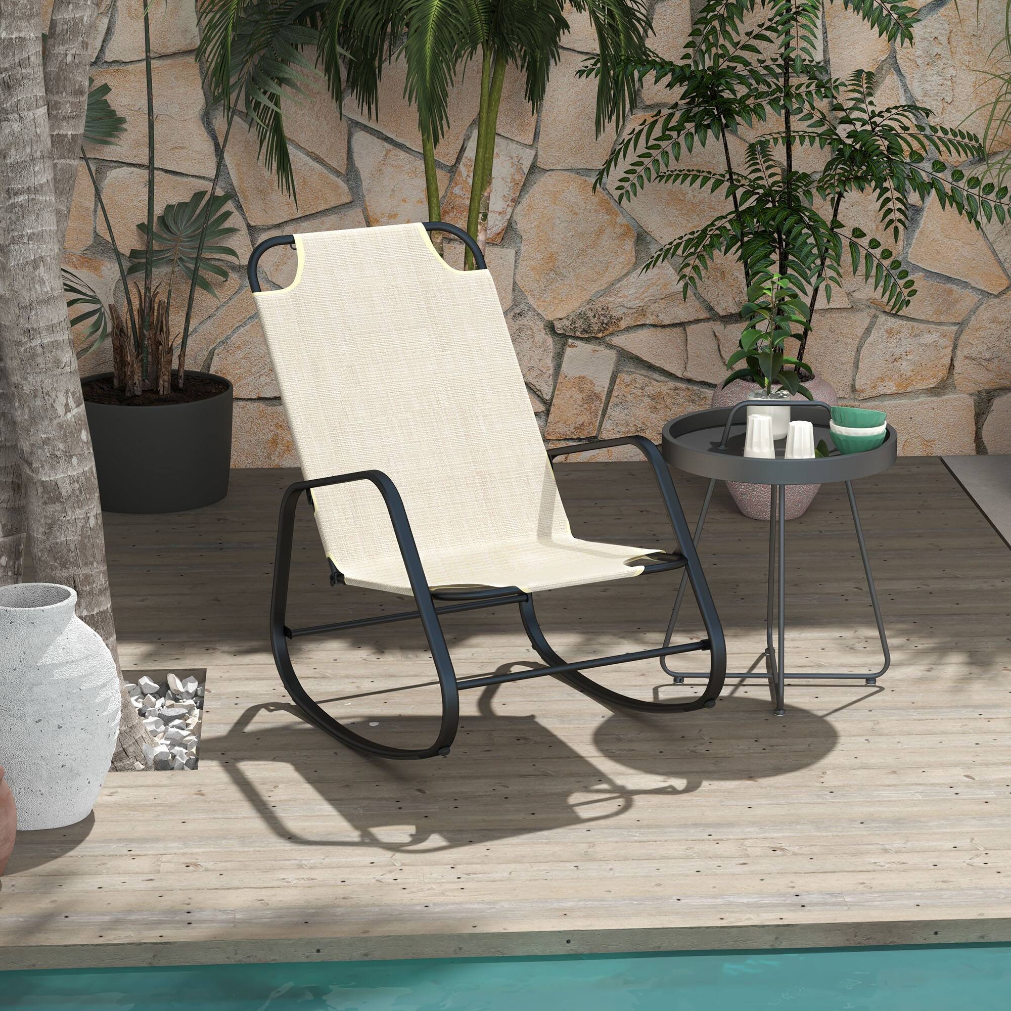 Angle. Outsunny - Garden Rocking Chair, Outdoor Indoor Sling Fabric Rocker for Patio, Balcony, Porch, Light Brown - Brown.